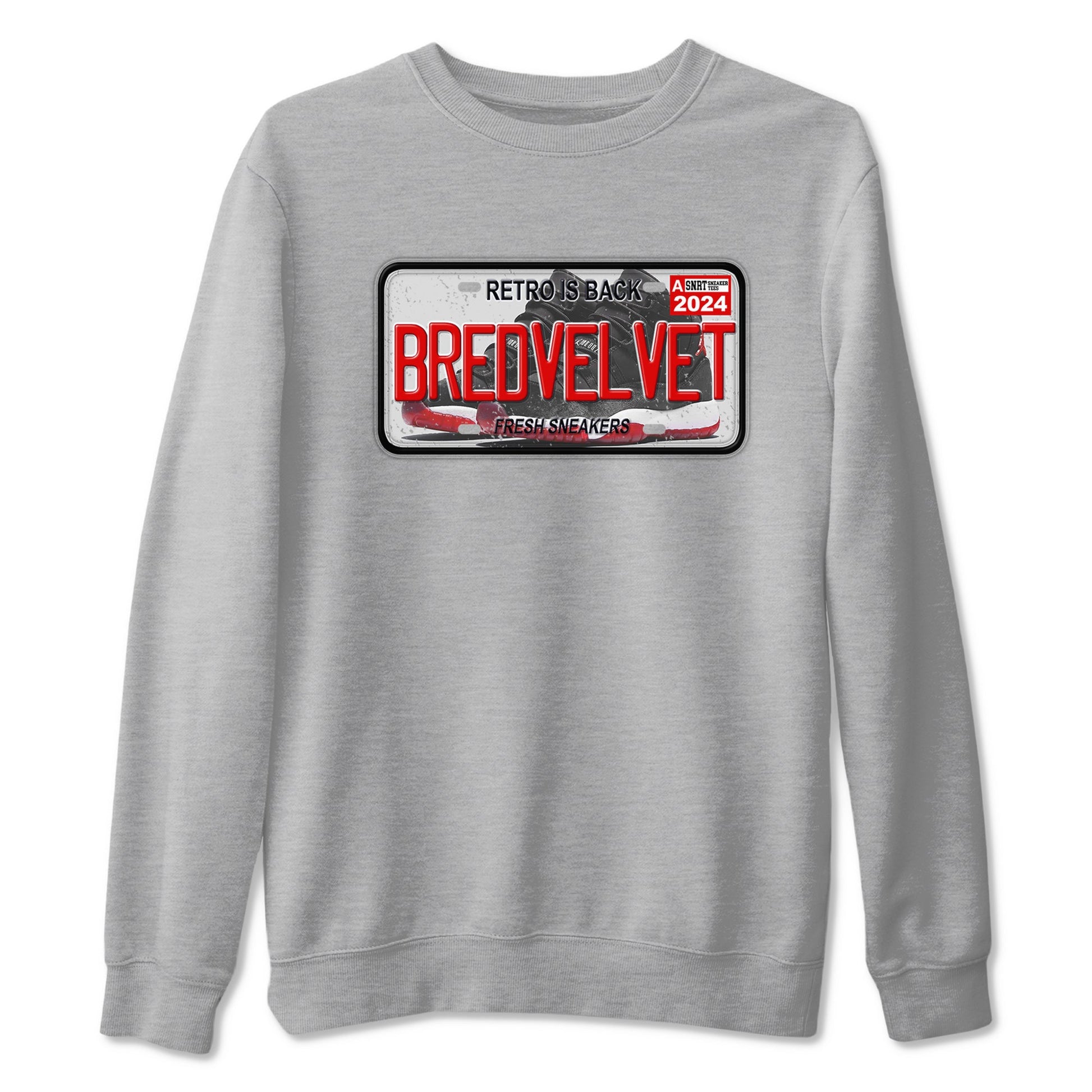 11s Bred Velvet shirts to match jordans Sneaker Plate sneaker match tees Air Jordan 11 Bred Velvet SNRT Sneaker Release Tees unisex cotton Heather Grey 2 crew neck shirts
