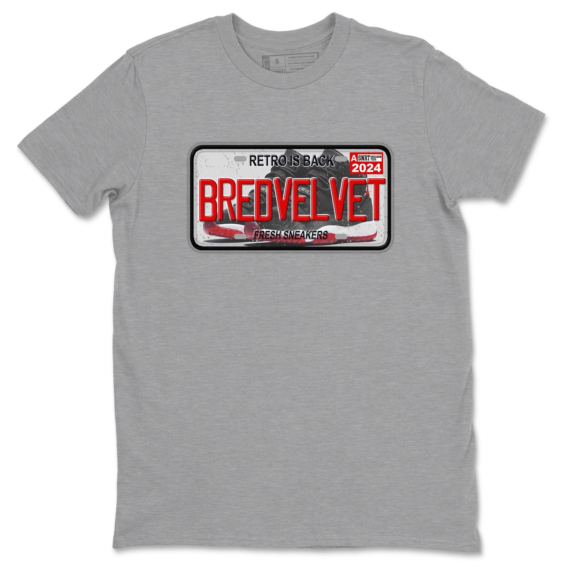 11s Bred Velvet shirts to match jordans Sneaker Plate sneaker match tees Air Jordan 11 Bred Velvet SNRT Sneaker Release Tees unisex cotton Heather Grey 2 crew neck shirts