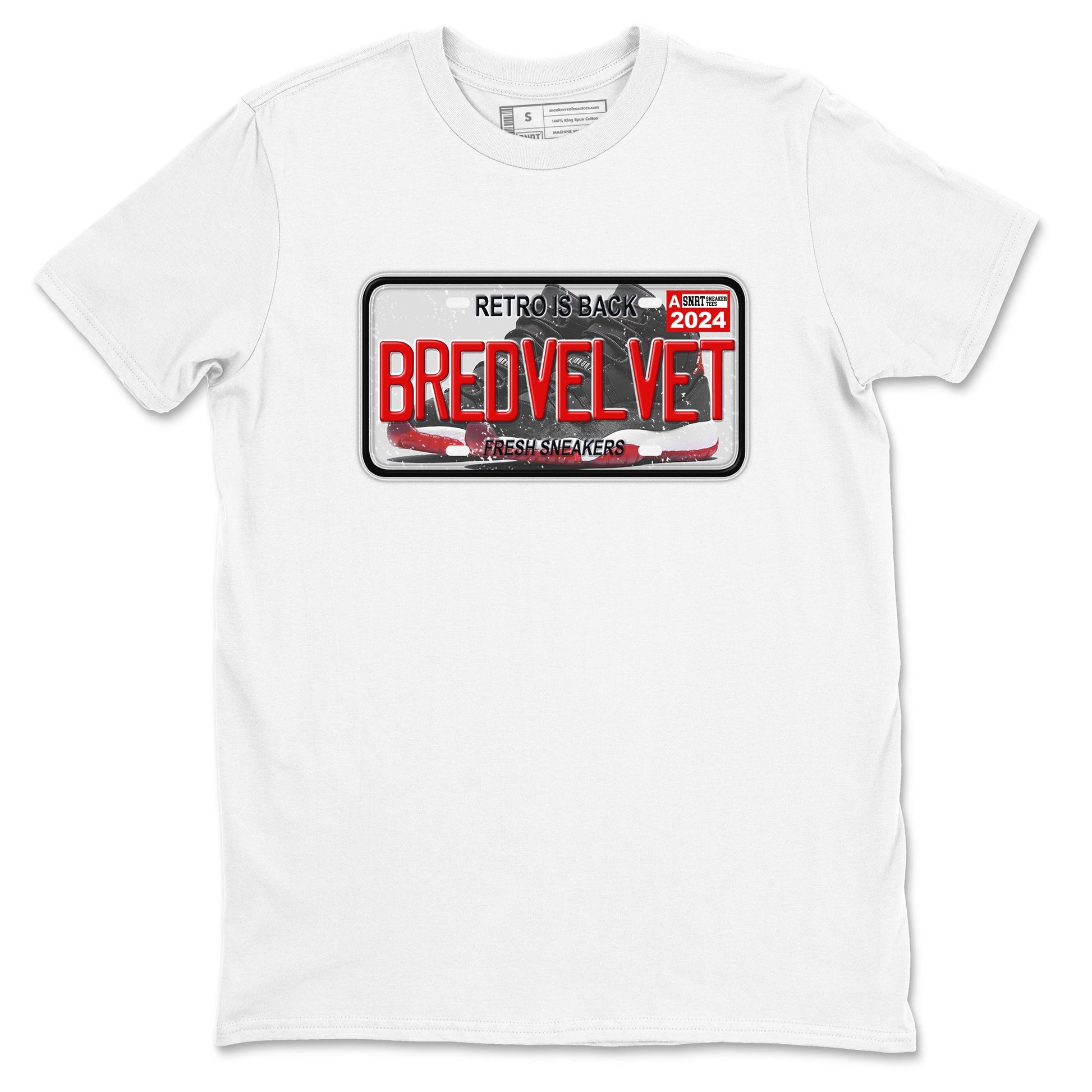 11s Bred Velvet shirts to match jordans Sneaker Plate sneaker match tees Air Jordan 11 Bred Velvet SNRT Sneaker Release Tees unisex cotton White 2 crew neck shirts
