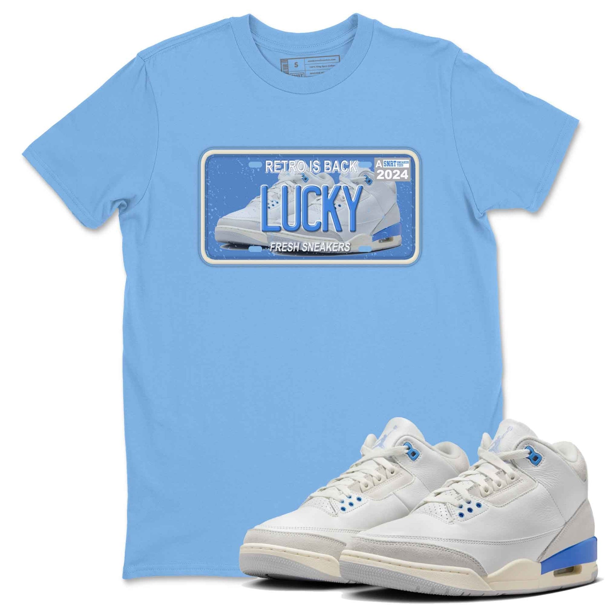 3s Lucky Shorts shirts to match jordans Sneaker Plate best t shirts to wear with jordans Air Jordan 3 Lucky Shorts match shoes to clothes SNRT Sneaker Tees unisex cotton Carolina Blue 1 shirts