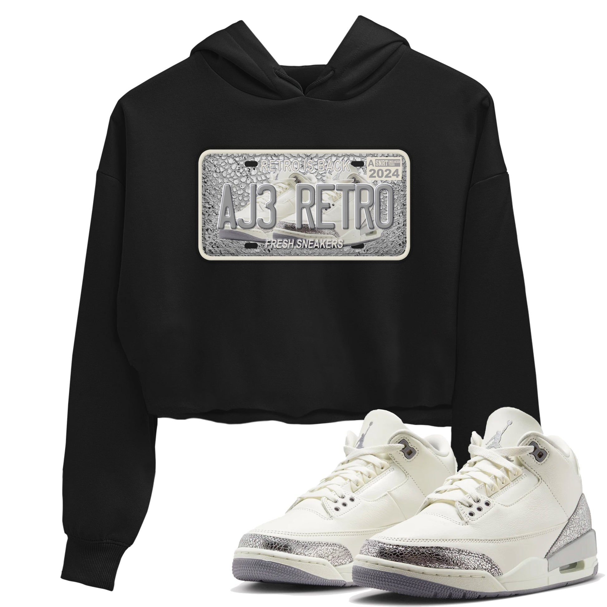 3s Sail and Cement Grey shirts to match jordans Sneaker Plate sneaker match tees Air Jordan 3 Retro Sail and Cement Grey match shoes to clothes SNRT Sneaker Tees unisex cotton Black 1 crop tee