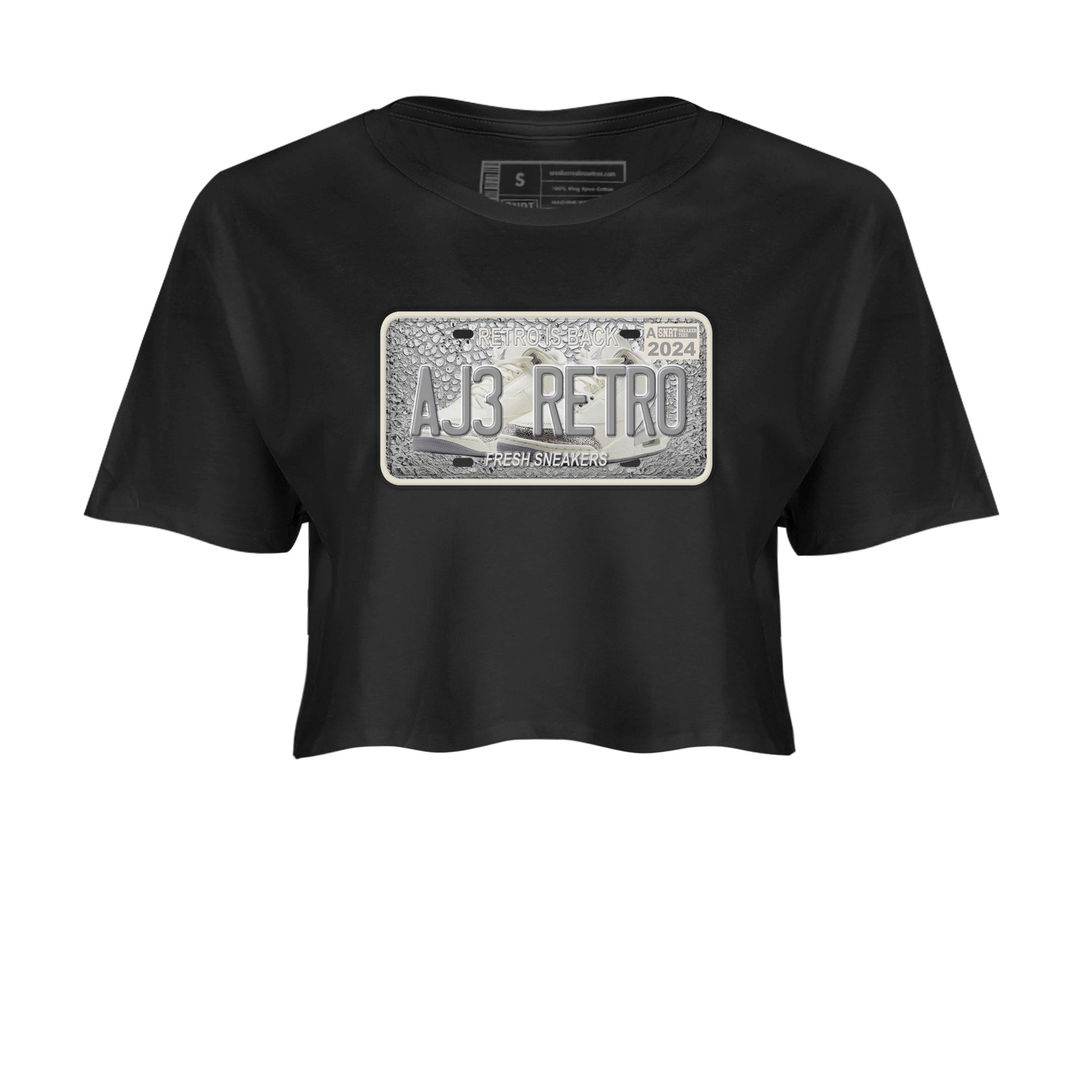 3s Sail and Cement Grey shirts to match jordans Sneaker Plate sneaker match tees Air Jordan 3 Retro Sail and Cement Grey match shoes to clothes SNRT Sneaker Tees unisex cotton Black 2 crop tee