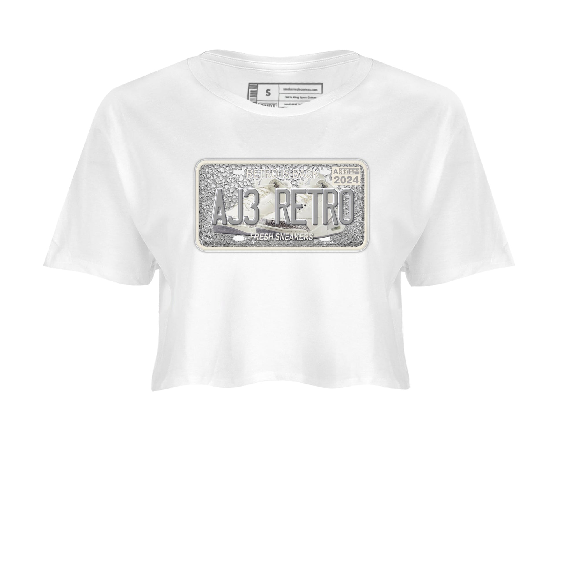 3s Sail and Cement Grey shirts to match jordans Sneaker Plate sneaker match tees Air Jordan 3 Retro Sail and Cement Grey match shoes to clothes SNRT Sneaker Tees unisex cotton White 2 crop tee