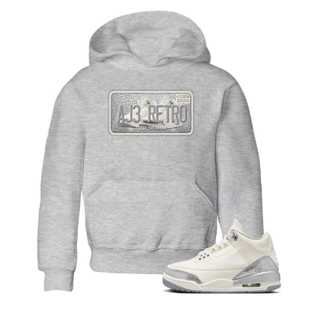 3s Sail and Cement Grey shirts to match jordans Sneaker Plate sneaker match tees Air Jordan 3 Retro Sail and Cement Grey match shoes to clothes SNRT Sneaker Tees Youth Baby Heather Grey 1 tee
