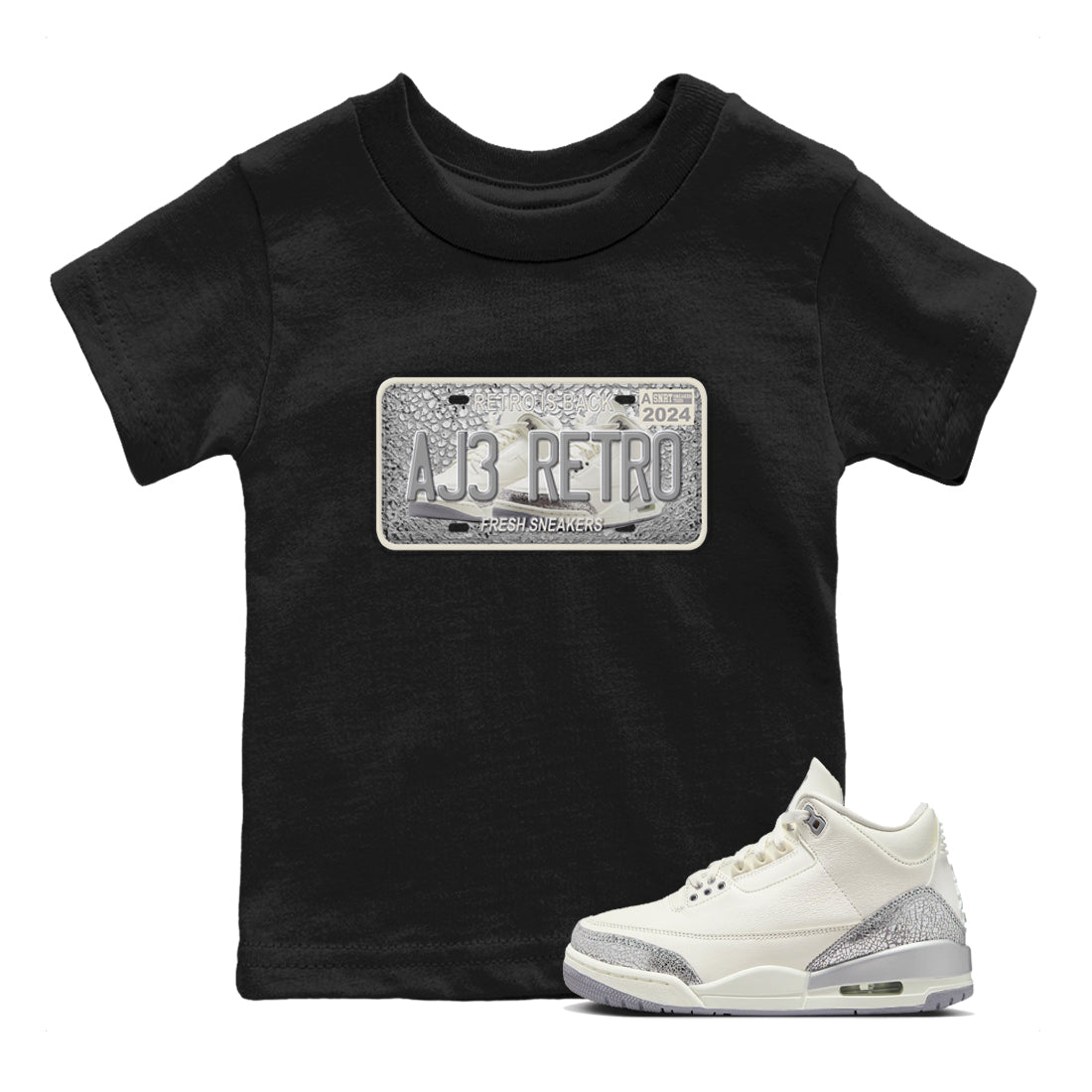 3s Sail and Cement Grey shirts to match jordans Sneaker Plate sneaker match tees Air Jordan 3 Retro Sail and Cement Grey match shoes to clothes SNRT Sneaker Tees Youth Baby Black 1 tee
