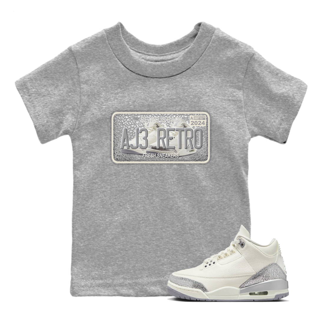 3s Sail and Cement Grey shirts to match jordans Sneaker Plate sneaker match tees Air Jordan 3 Retro Sail and Cement Grey match shoes to clothes SNRT Sneaker Tees Youth Baby Heather Grey 1 tee
