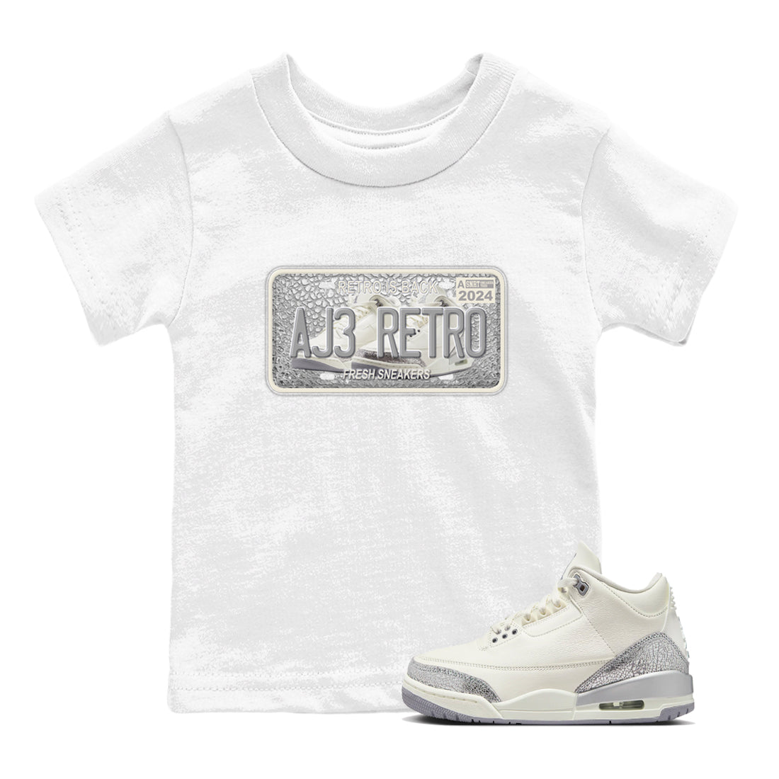3s Sail and Cement Grey shirts to match jordans Sneaker Plate sneaker match tees Air Jordan 3 Retro Sail and Cement Grey match shoes to clothes SNRT Sneaker Tees Youth Baby White 1 tee