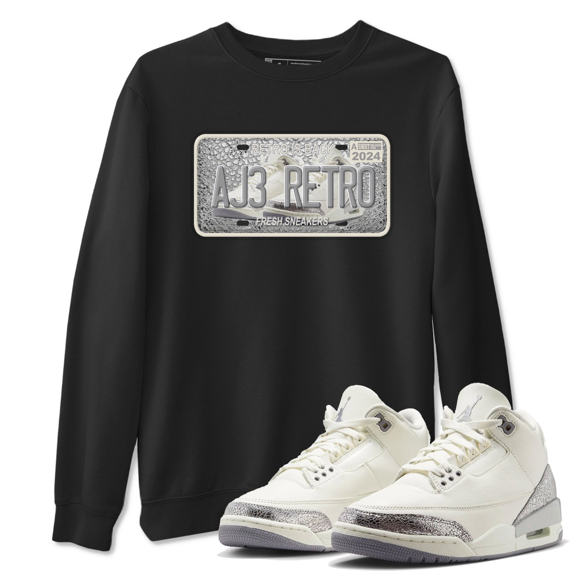 3s Sail and Cement Grey shirts to match jordans Sneaker Plate sneaker match tees Air Jordan 3 Retro Sail and Cement Grey match shoes to clothes SNRT Sneaker Tees unisex cotton Black 1 shirts