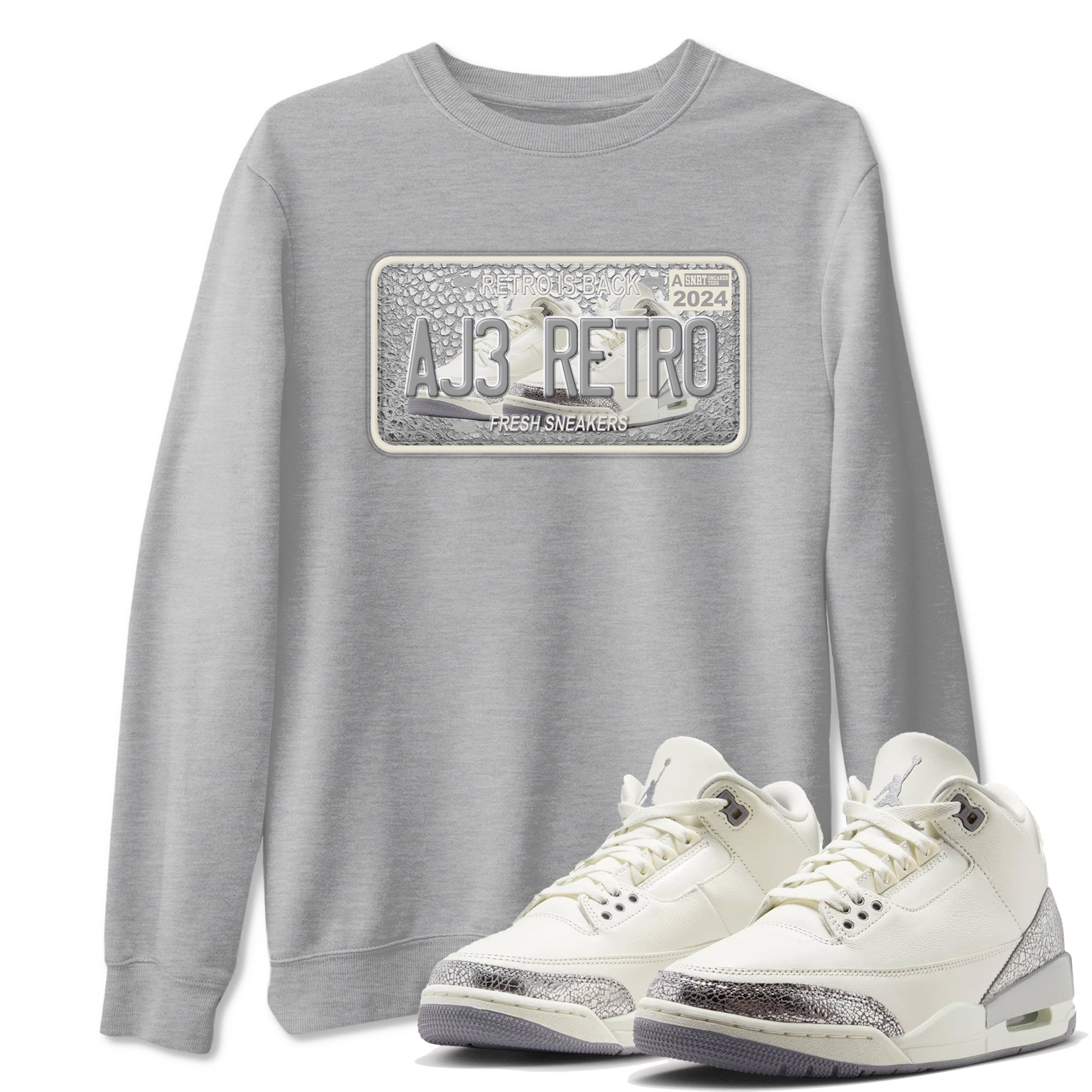 3s Sail and Cement Grey shirts to match jordans Sneaker Plate sneaker match tees Air Jordan 3 Retro Sail and Cement Grey match shoes to clothes SNRT Sneaker Tees unisex cotton Heather Grey 1 shirts