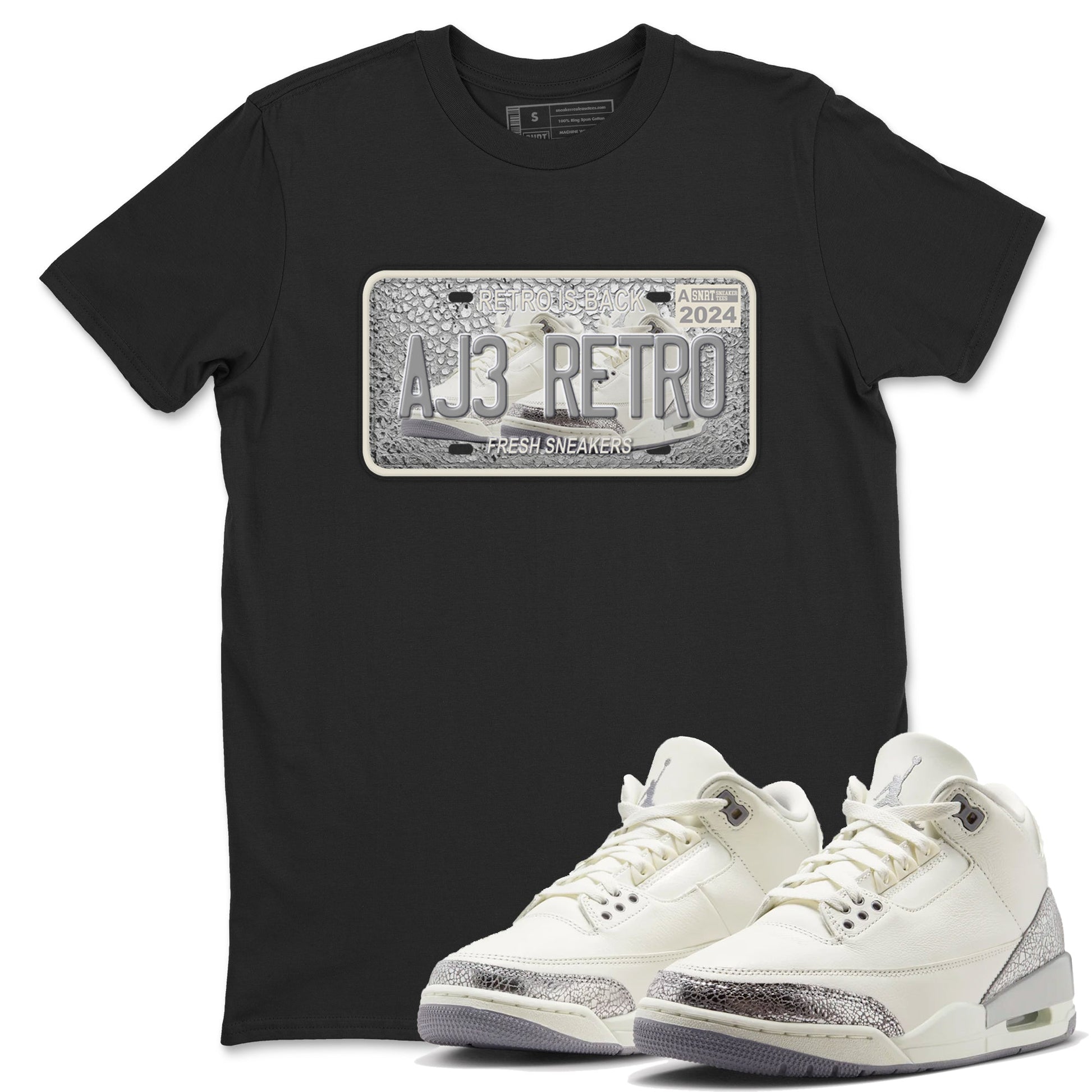 3s Sail and Cement Grey shirts to match jordans Sneaker Plate sneaker match tees Air Jordan 3 Retro Sail and Cement Grey match shoes to clothes SNRT Sneaker Tees unisex cotton Black 1 shirts