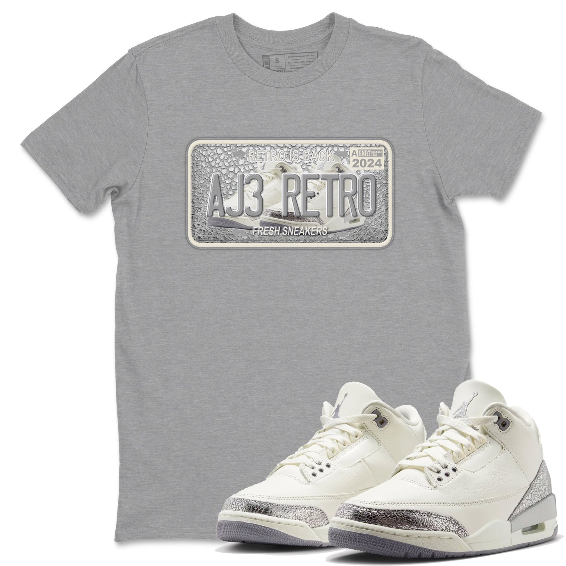 3s Sail and Cement Grey shirts to match jordans Sneaker Plate sneaker match tees Air Jordan 3 Retro Sail and Cement Grey match shoes to clothes SNRT Sneaker Tees unisex cotton Heather Grey 1 shirts