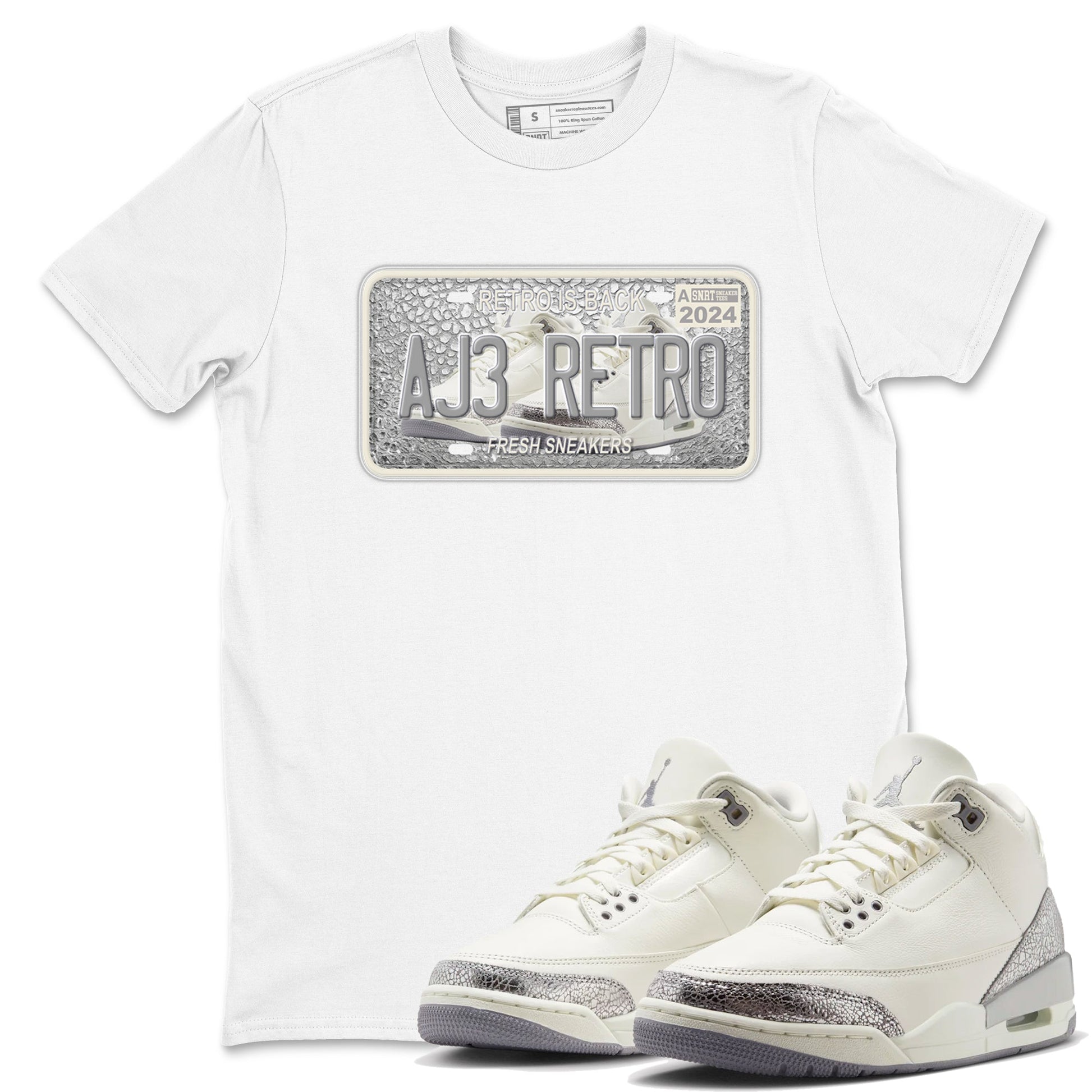 3s Sail and Cement Grey shirts to match jordans Sneaker Plate sneaker match tees Air Jordan 3 Retro Sail and Cement Grey match shoes to clothes SNRT Sneaker Tees unisex cotton White 1 shirts