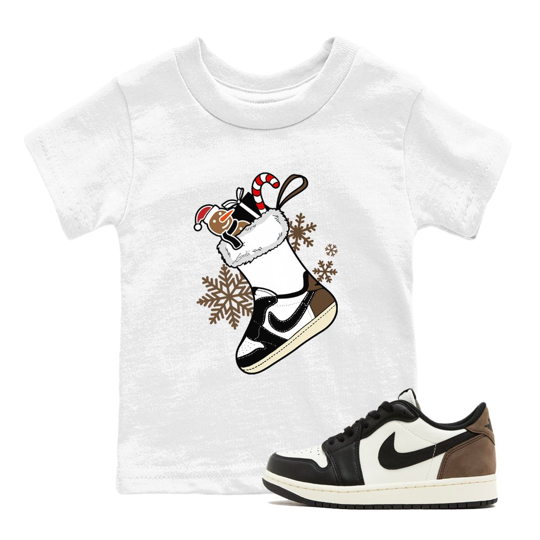1s Mocha shirts to match jordans Christmas Sneaker Stocking t shirts to match sneakers Air Jordan 1 Low OG Mocha match shoes to clothes SNRT Sneaker Tees Youth Baby White 1 tee