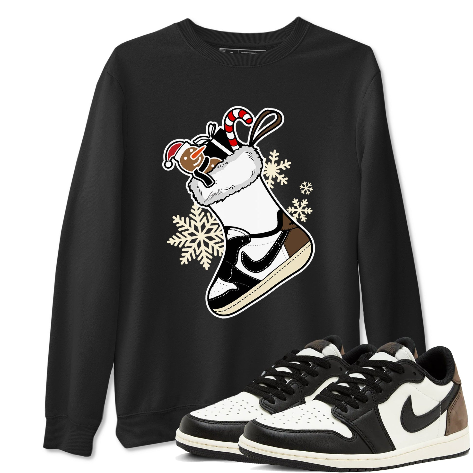1s Mocha shirts to match jordans Christmas Sneaker Stocking t shirts to match sneakers Air Jordan 1 Low OG Mocha match shoes to clothes SNRT Sneaker Tees unisex cotton Black 1 shirts