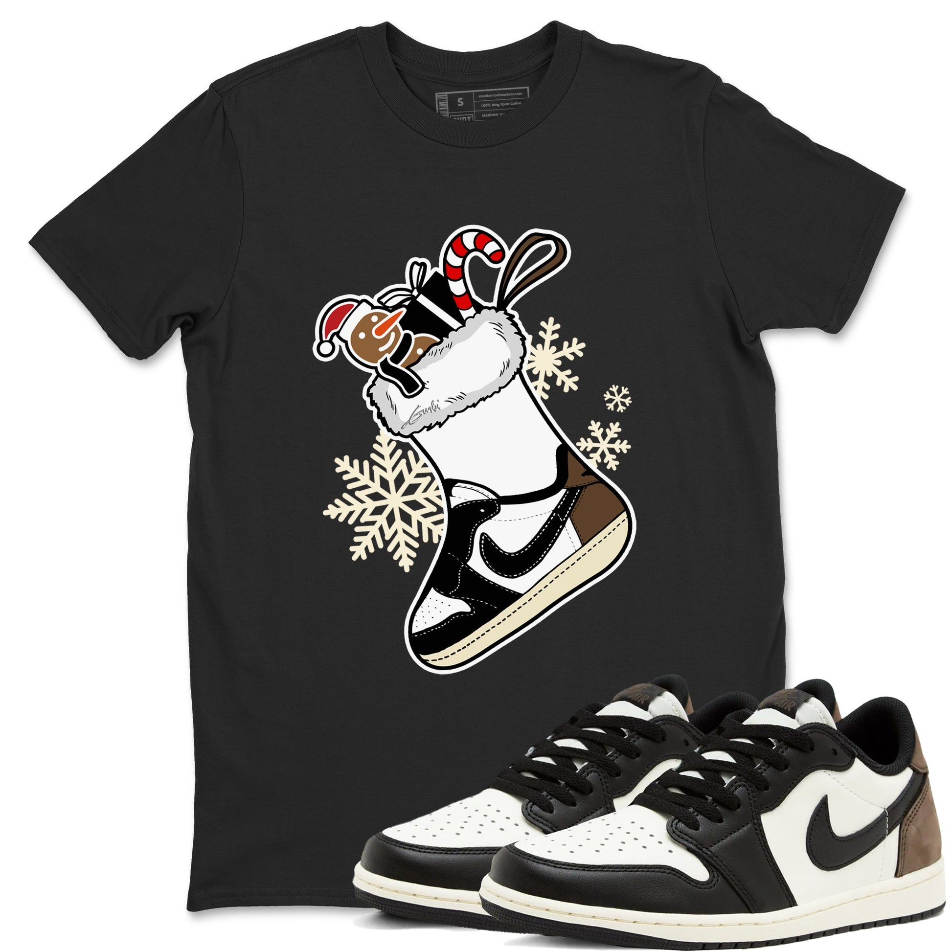 1s Mocha shirts to match jordans Christmas Sneaker Stocking t shirts to match sneakers Air Jordan 1 Low OG Mocha match shoes to clothes SNRT Sneaker Tees unisex cotton Black 1 shirts