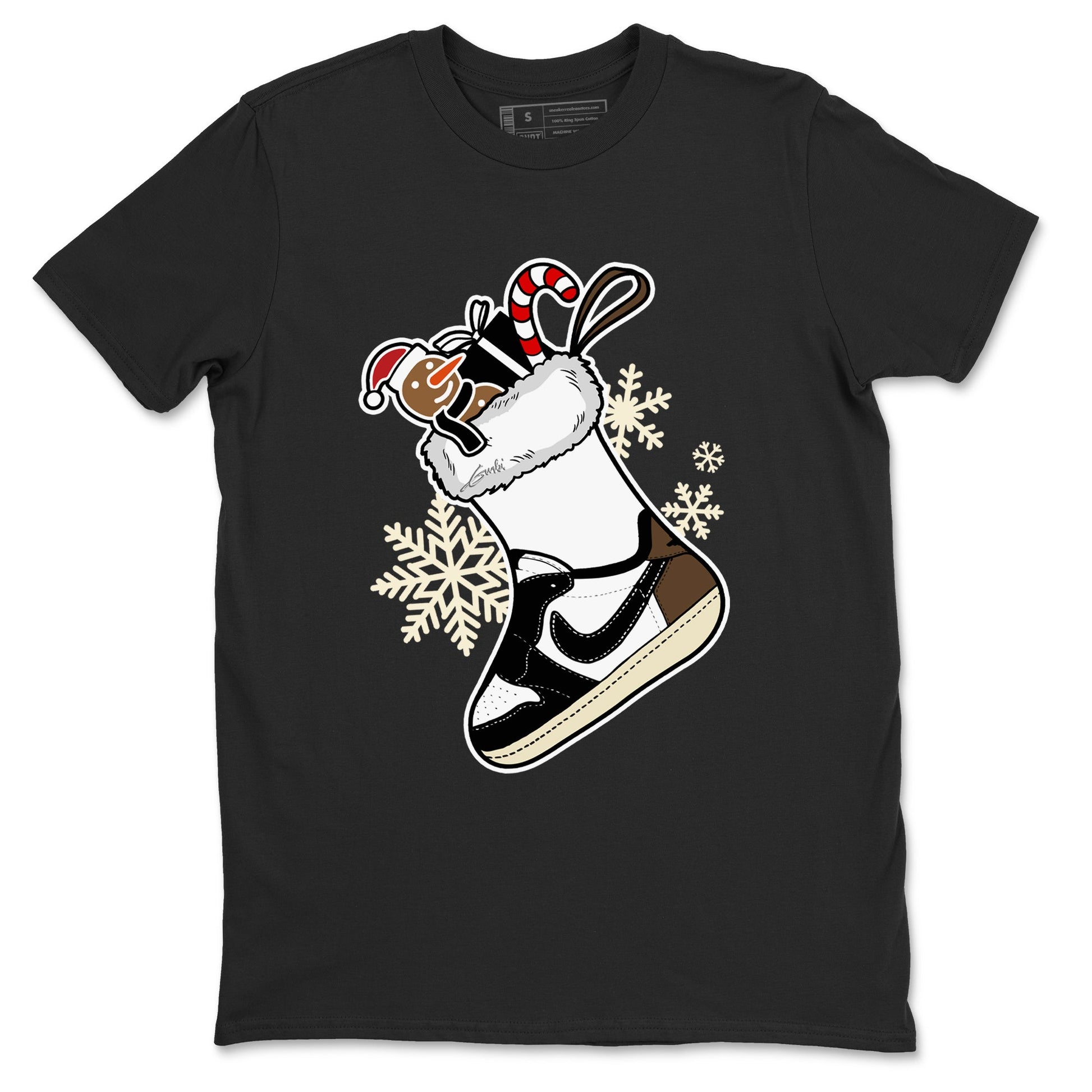1s Mocha shirts to match jordans Christmas Sneaker Stocking t shirts to match sneakers Air Jordan 1 Low OG Mocha match shoes to clothes SNRT Sneaker Tees unisex cotton Black 2 shirts