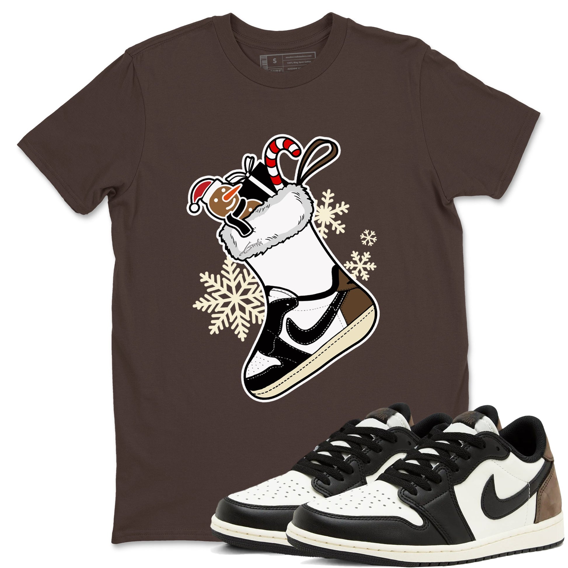 1s Mocha shirts to match jordans Christmas Sneaker Stocking t shirts to match sneakers Air Jordan 1 Low OG Mocha match shoes to clothes SNRT Sneaker Tees unisex cotton Dark Chocolate 1 shirts