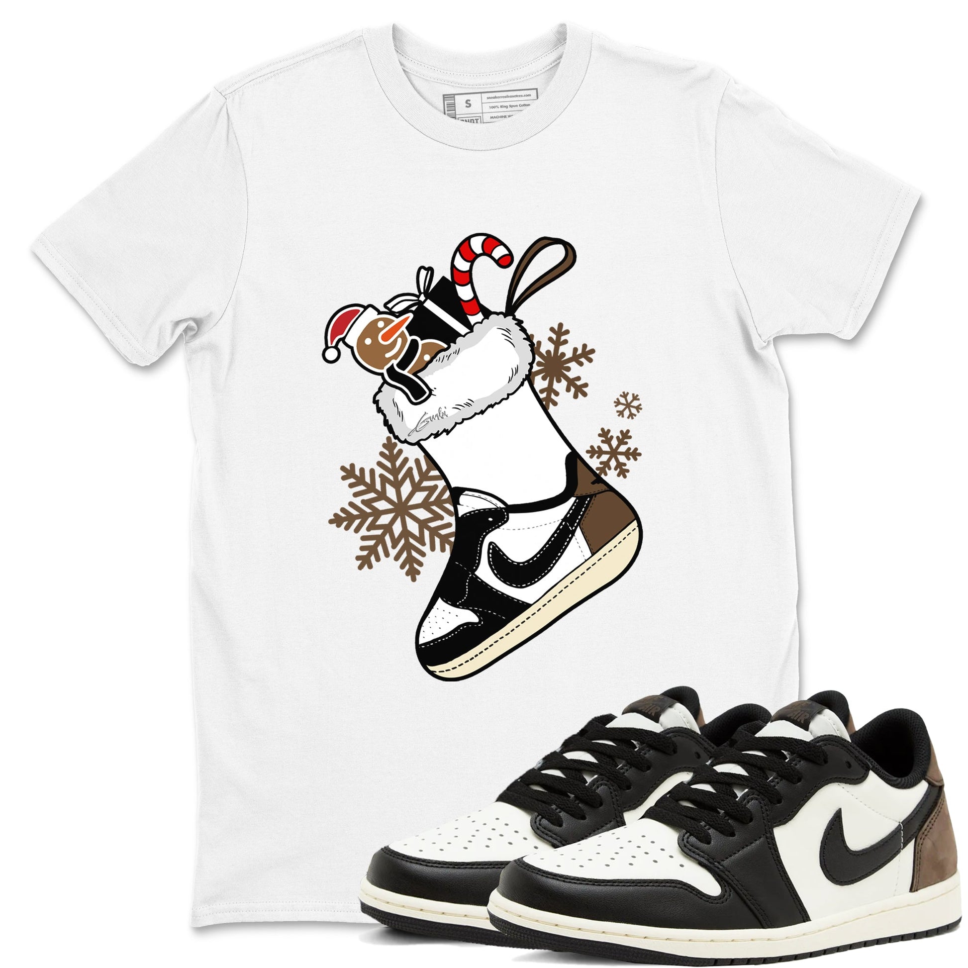 1s Mocha shirts to match jordans Christmas Sneaker Stocking t shirts to match sneakers Air Jordan 1 Low OG Mocha match shoes to clothes SNRT Sneaker Tees unisex cotton White 1 shirts
