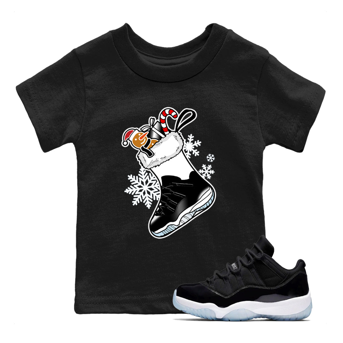 11s Space Jam shirts to match jordans Christmas Sneaker Stocking t shirts to match sneakers Air Jordan 11 Low Black And Varsity Royal match shoes to clothes SNRT Sneaker Tees Youth Baby Black 1 tee