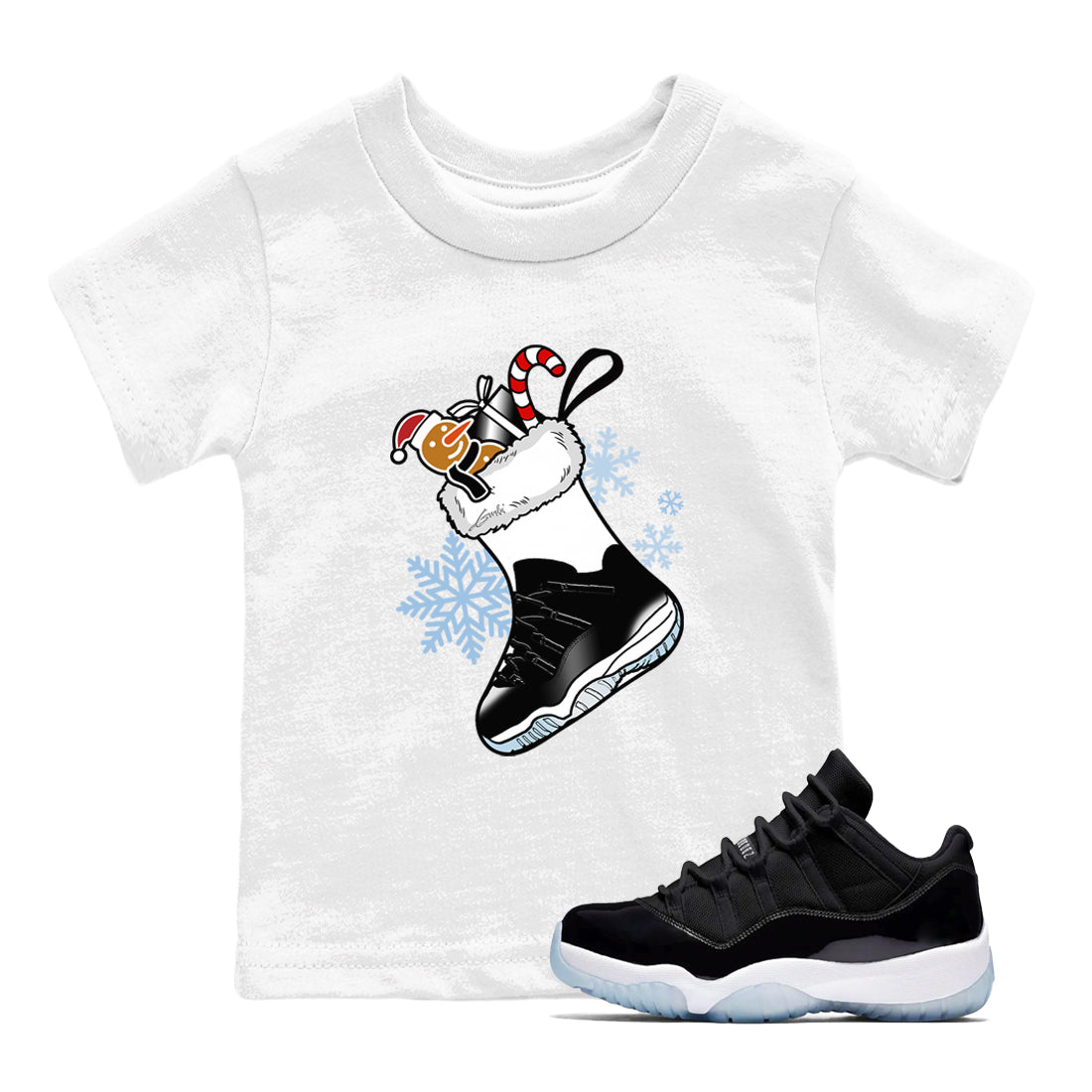 11s Space Jam shirts to match jordans Christmas Sneaker Stocking t shirts to match sneakers Air Jordan 11 Low Black And Varsity Royal match shoes to clothes SNRT Sneaker Tees Youth Baby White 1 tee
