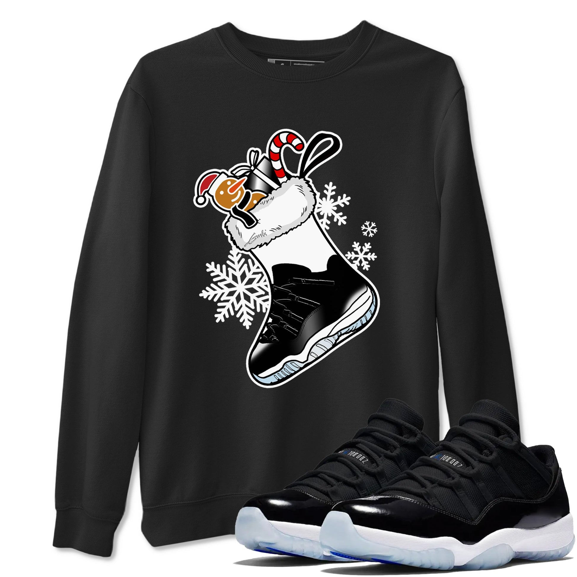 11s Space Jam shirts to match jordans Christmas Sneaker Stocking t shirts to match sneakers Air Jordan 11 Low Black And Varsity Royal match shoes to clothes SNRT Sneaker Tees unisex cotton Black 1 shirts