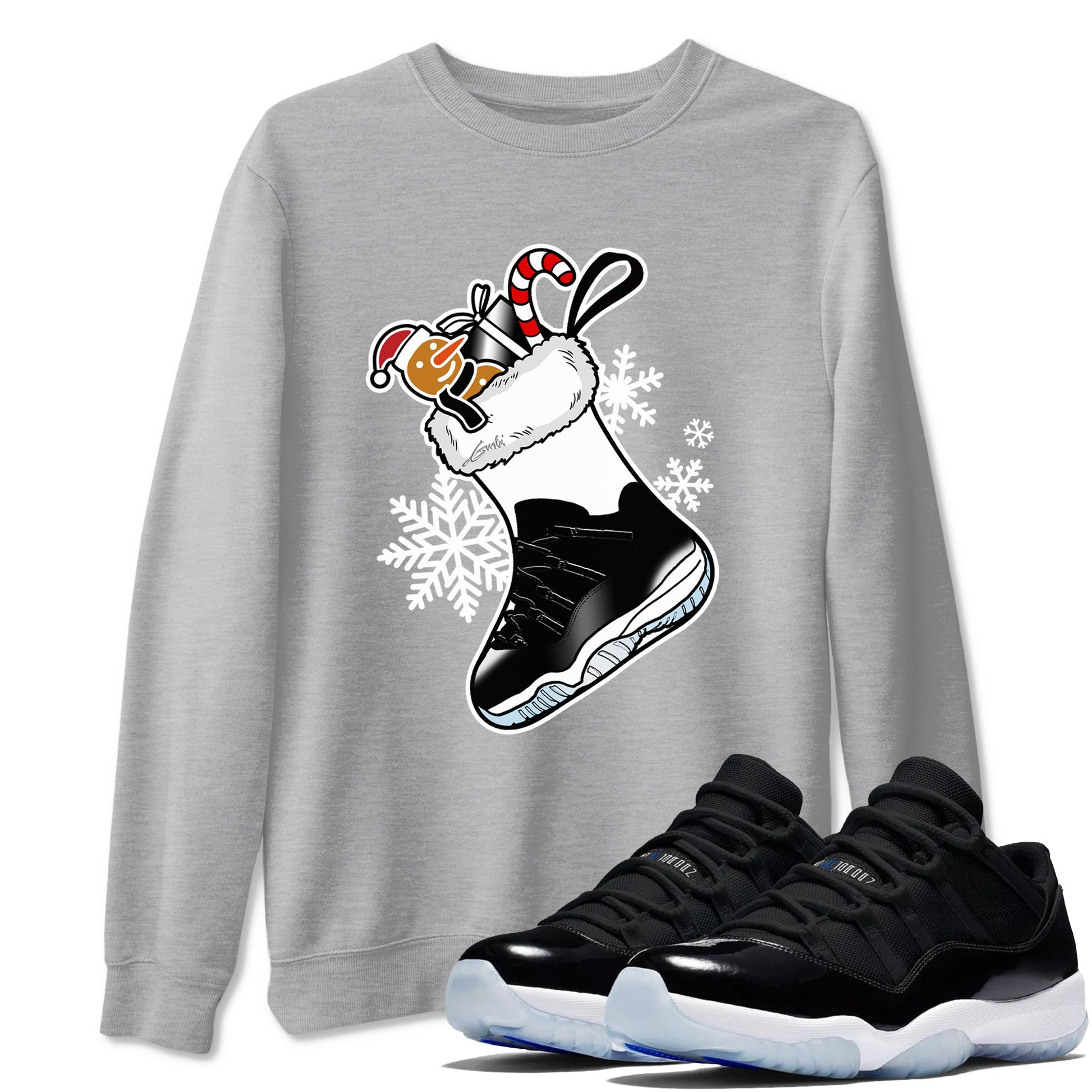 11s Space Jam shirts to match jordans Christmas Sneaker Stocking t shirts to match sneakers Air Jordan 11 Low Black And Varsity Royal match shoes to clothes SNRT Sneaker Tees unisex cotton Heather Grey 1 shirts