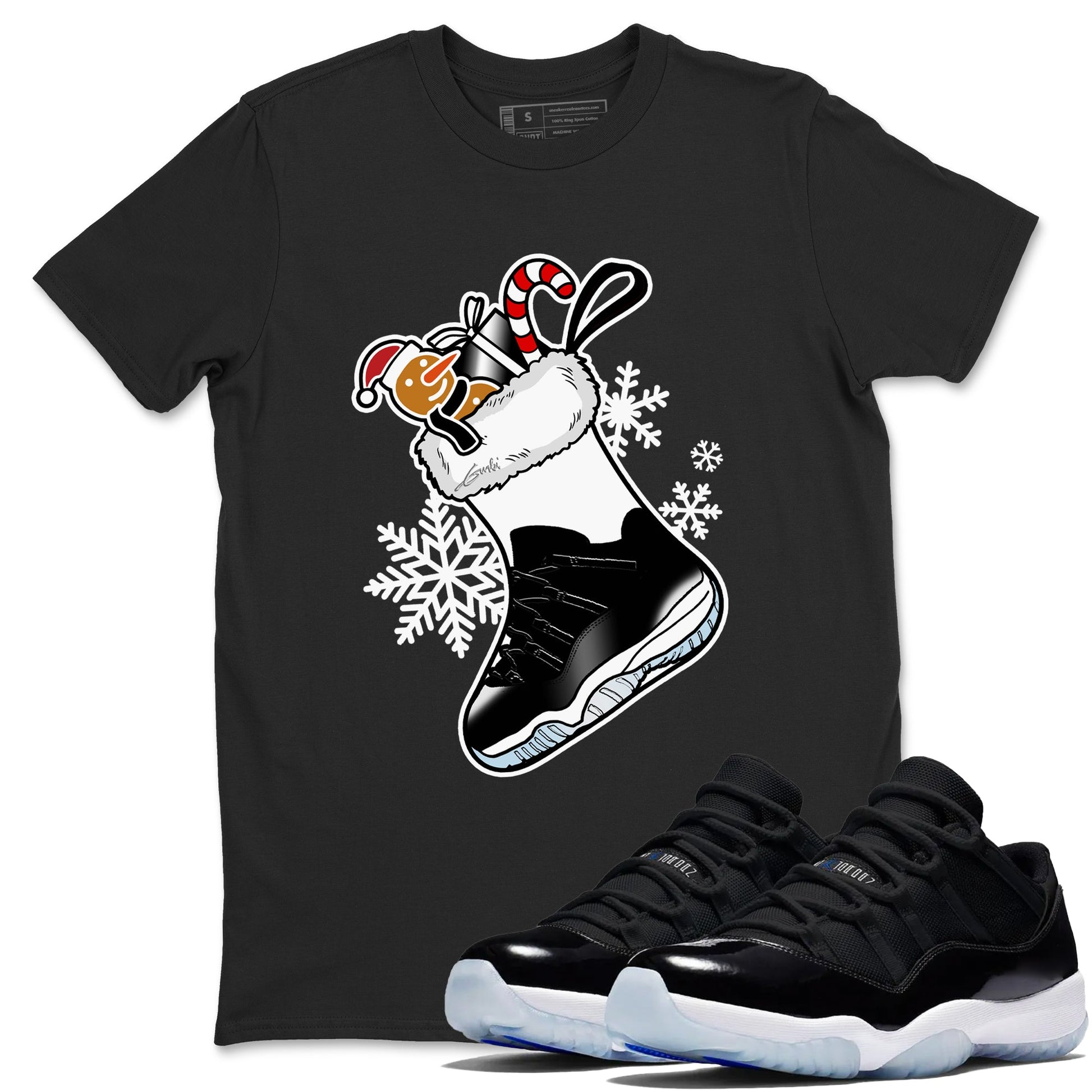 11s Space Jam shirts to match jordans Christmas Sneaker Stocking t shirts to match sneakers Air Jordan 11 Low Black And Varsity Royal match shoes to clothes SNRT Sneaker Tees unisex cotton Black 1 shirts