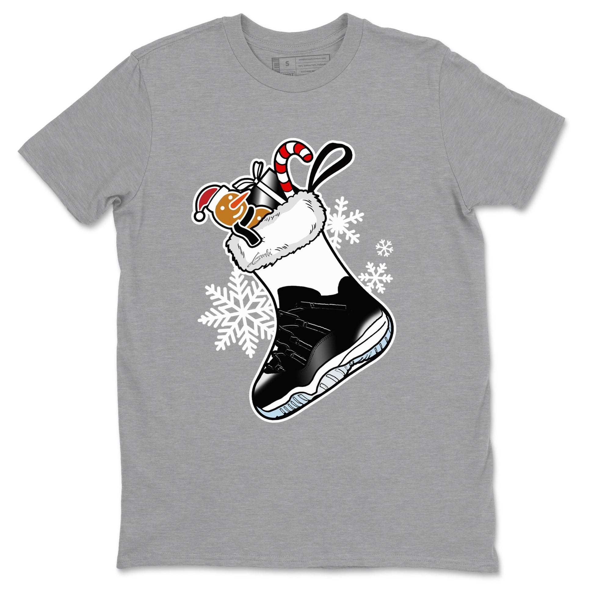 11s Space Jam shirts to match jordans Christmas Sneaker Stocking t shirts to match sneakers Air Jordan 11 Low Black And Varsity Royal match shoes to clothes SNRT Sneaker Tees unisex cotton Heather Grey 2 shirts