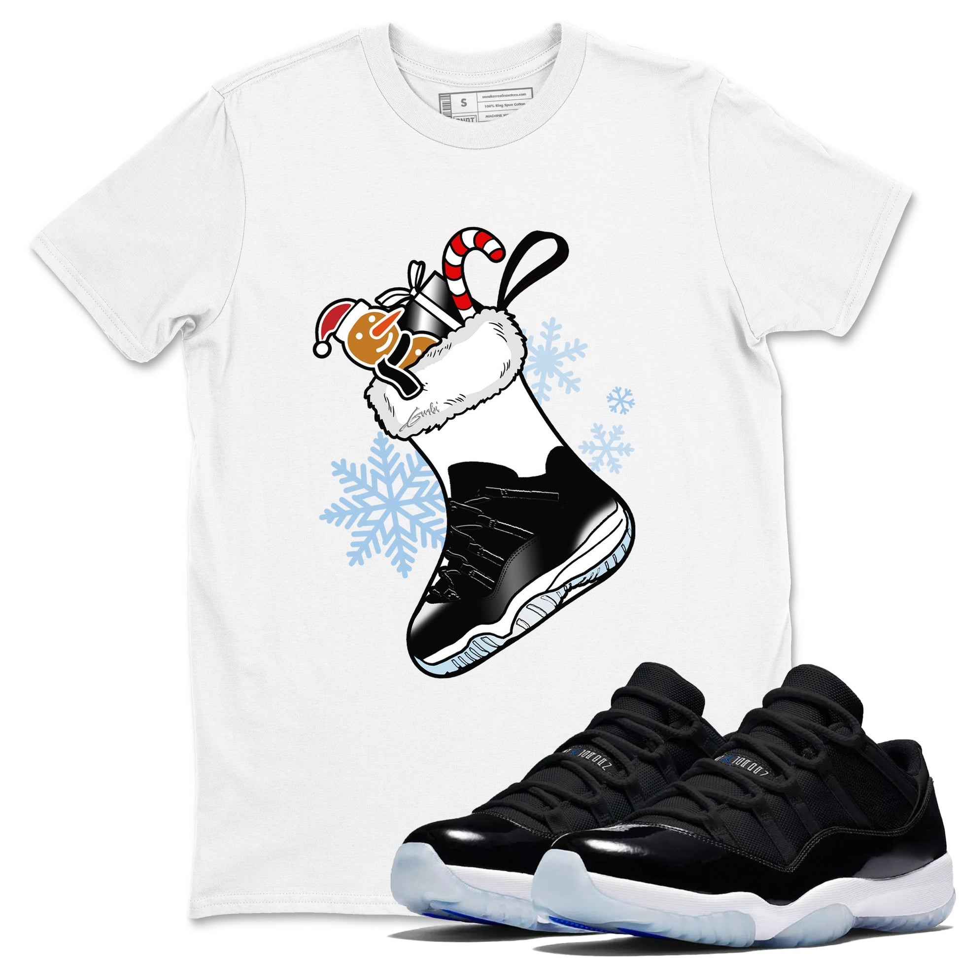 11s Space Jam shirts to match jordans Christmas Sneaker Stocking t shirts to match sneakers Air Jordan 11 Low Black And Varsity Royal match shoes to clothes SNRT Sneaker Tees unisex cotton White 1 shirts