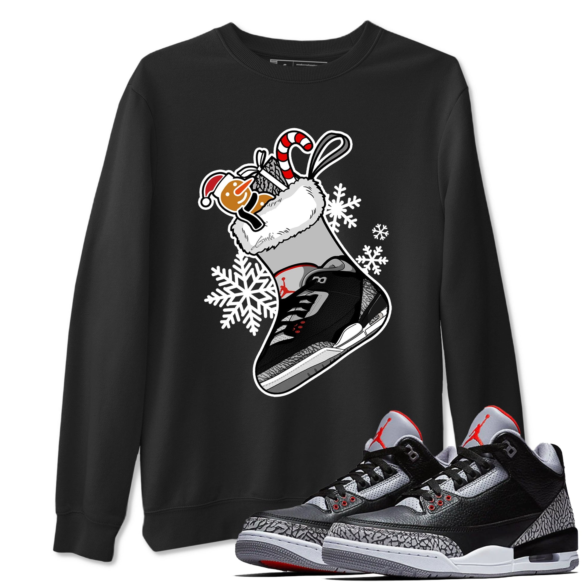3s Black Cement shirts to match jordans Christmas Sneaker Stocking t shirts to match sneakers Air Jordan 3 OG Black Cement match shoes to clothes SNRT Sneaker Tees unisex cotton Black 1 shirts