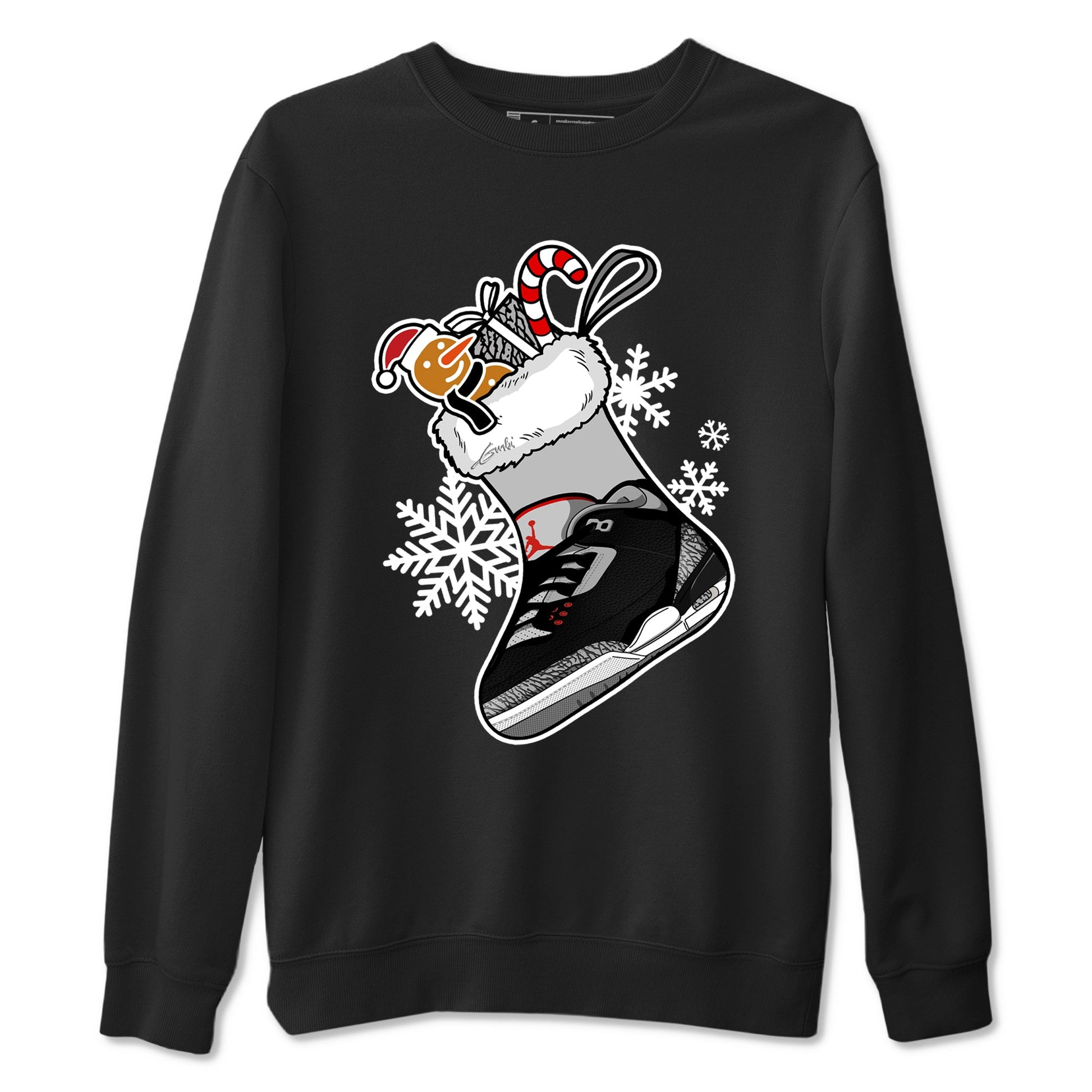 3s Black Cement shirts to match jordans Christmas Sneaker Stocking t shirts to match sneakers Air Jordan 3 OG Black Cement match shoes to clothes SNRT Sneaker Tees unisex cotton Black 2 shirts
