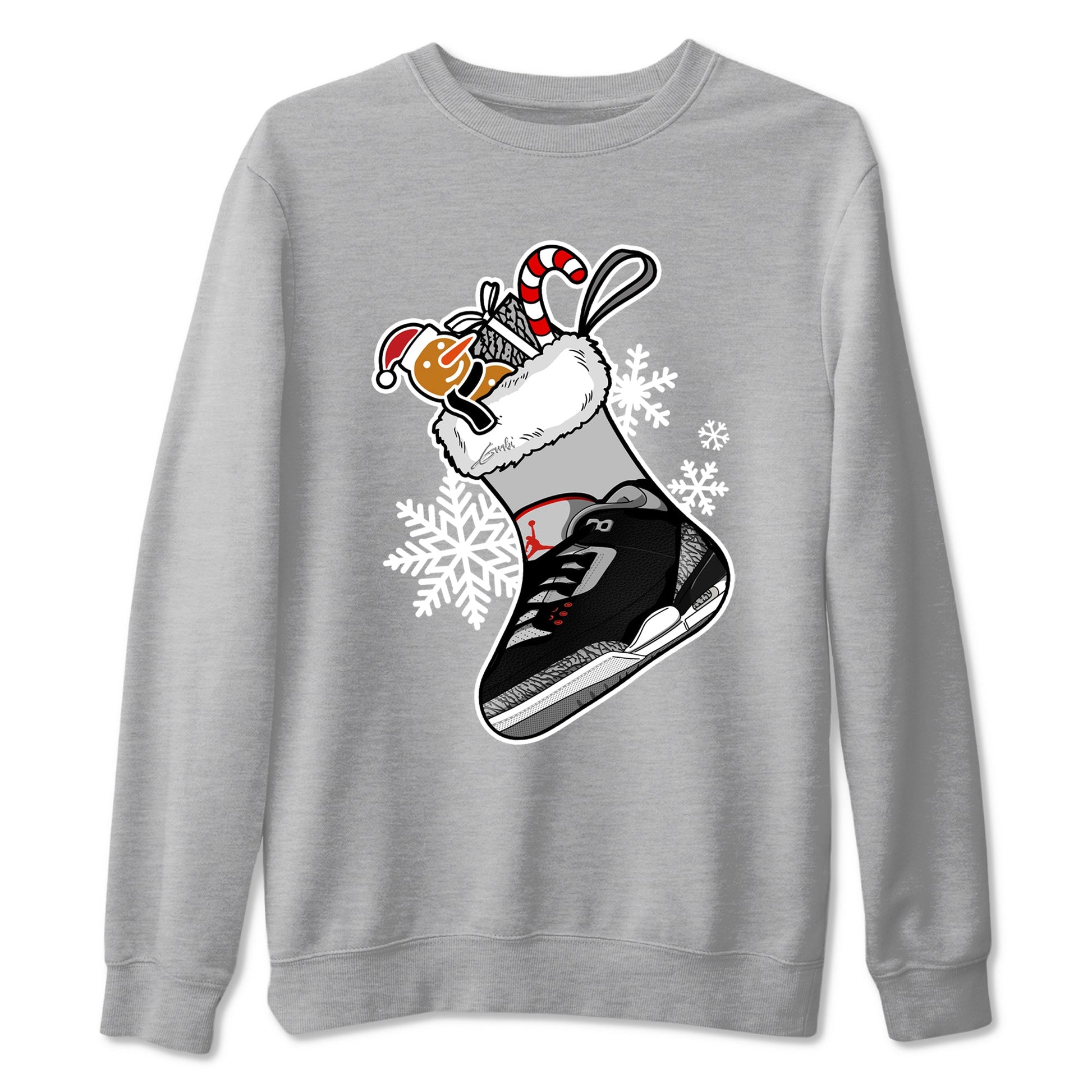 3s Black Cement shirts to match jordans Christmas Sneaker Stocking t shirts to match sneakers Air Jordan 3 OG Black Cement match shoes to clothes SNRT Sneaker Tees unisex cotton Heather Grey 2 shirts