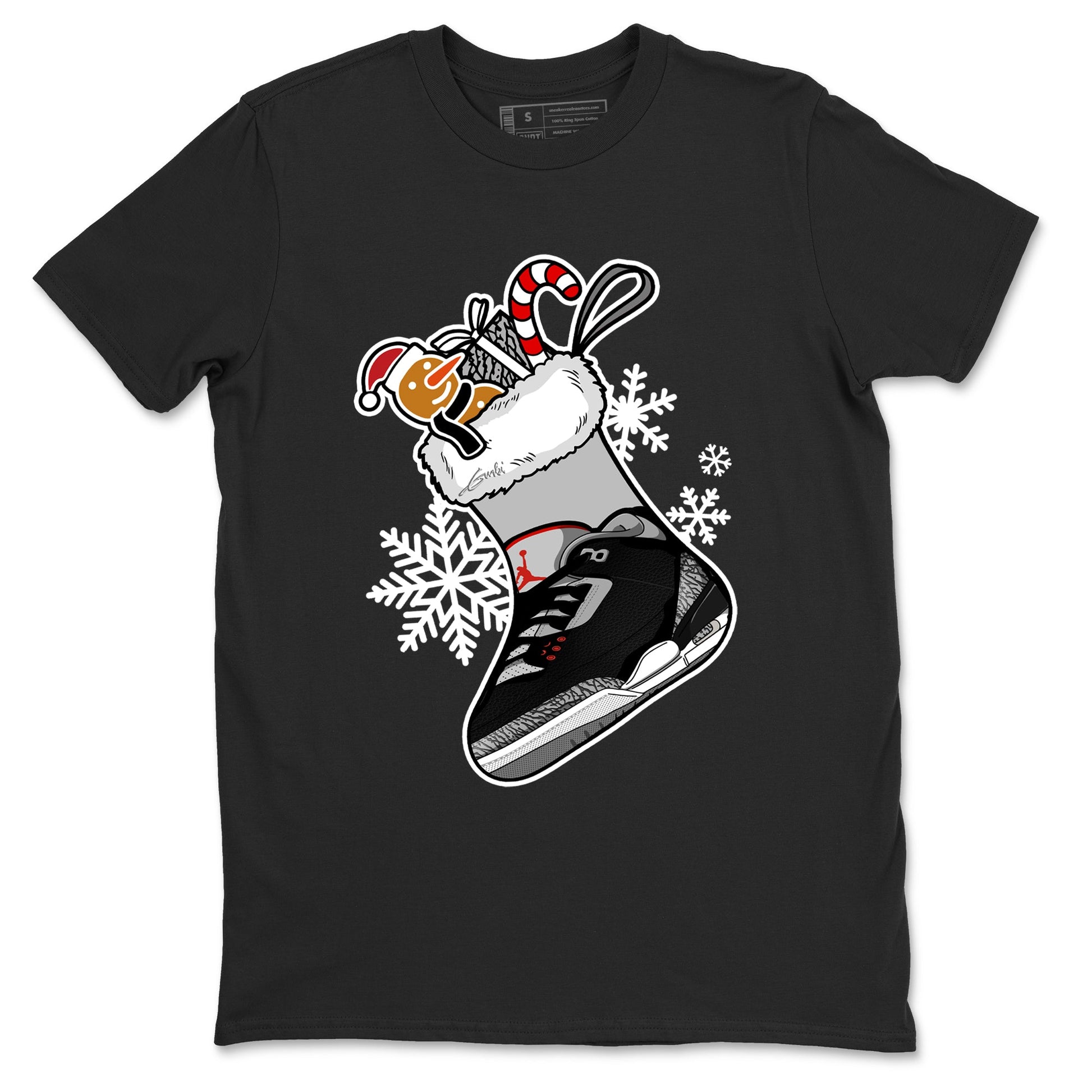 3s Black Cement shirts to match jordans Christmas Sneaker Stocking t shirts to match sneakers Air Jordan 3 OG Black Cement match shoes to clothes SNRT Sneaker Tees unisex cotton Black 2 shirts