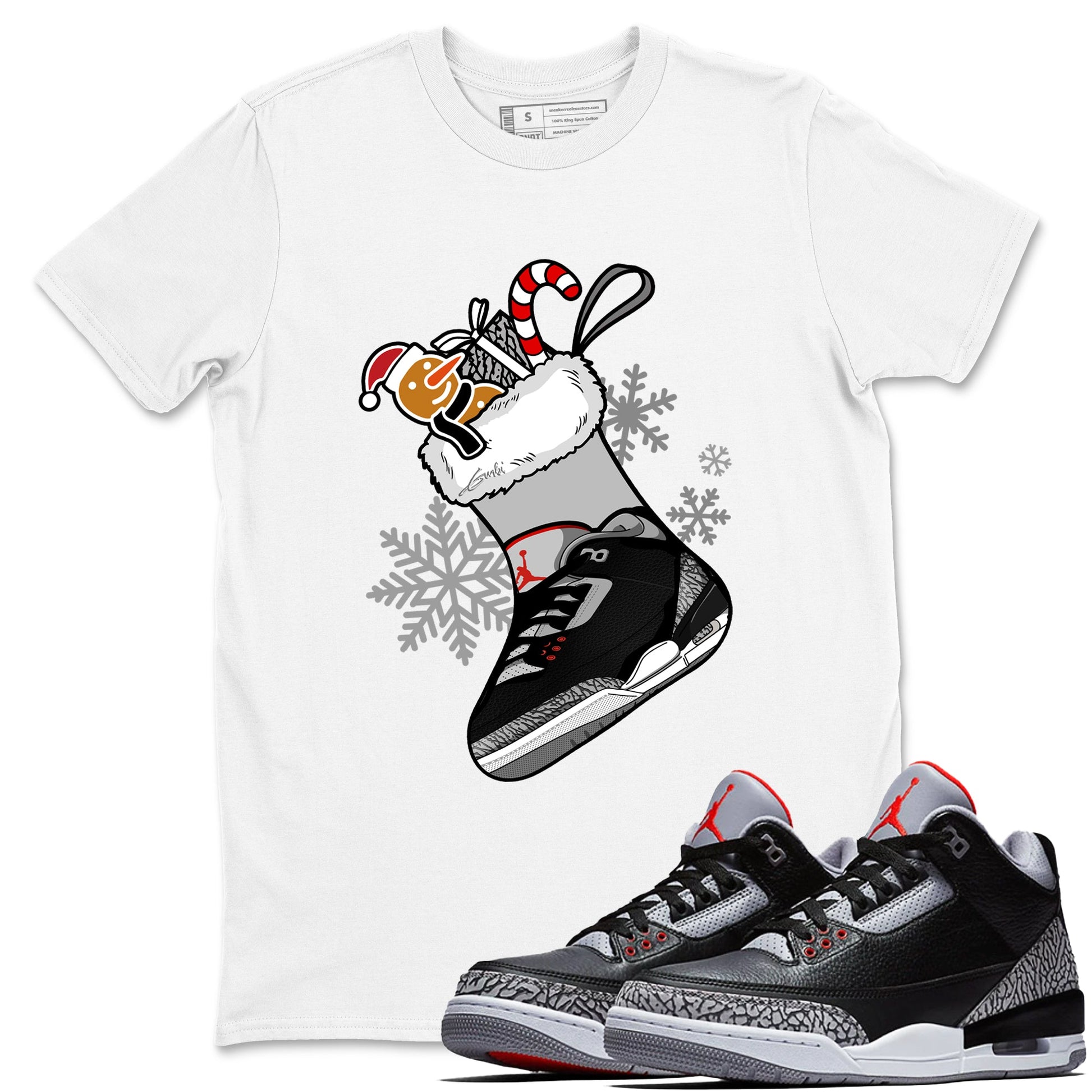 3s Black Cement shirts to match jordans Christmas Sneaker Stocking t shirts to match sneakers Air Jordan 3 OG Black Cement match shoes to clothes SNRT Sneaker Tees unisex cotton White 1 shirts