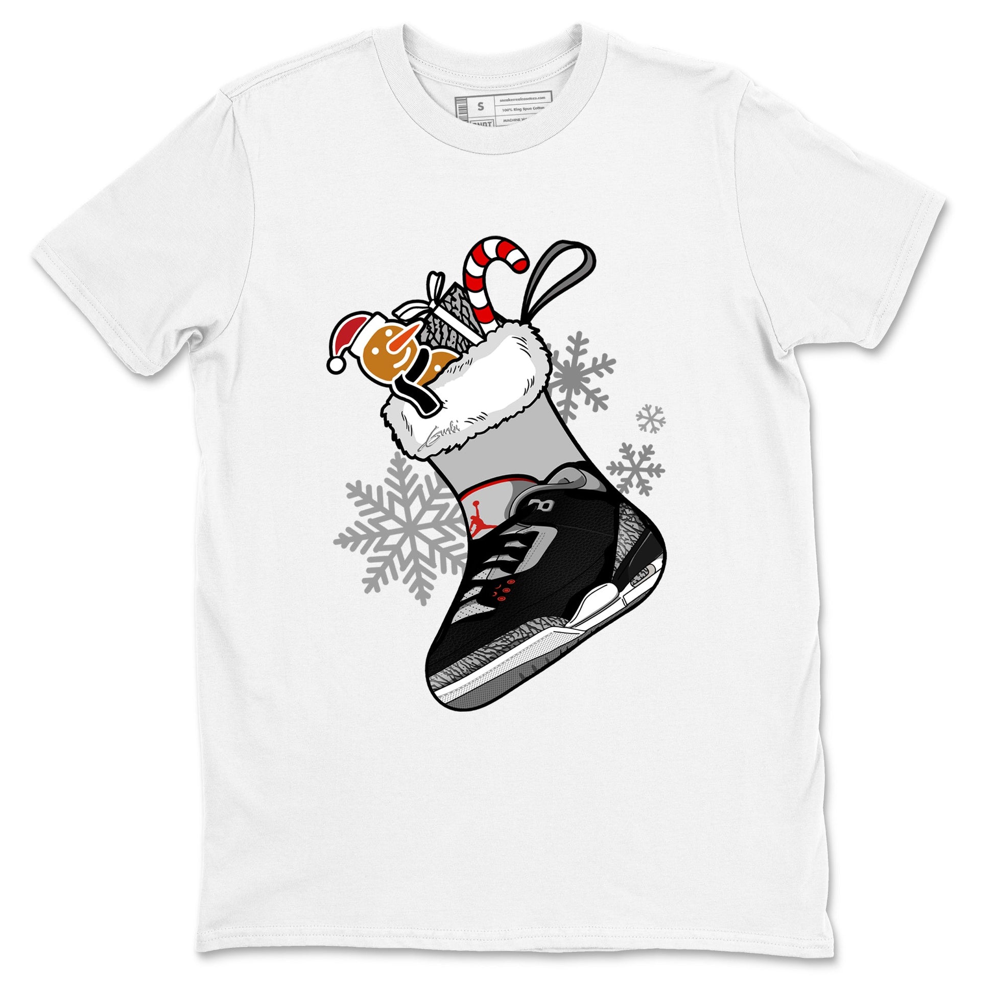 3s Black Cement shirts to match jordans Christmas Sneaker Stocking t shirts to match sneakers Air Jordan 3 OG Black Cement match shoes to clothes SNRT Sneaker Tees unisex cotton White 2 shirts