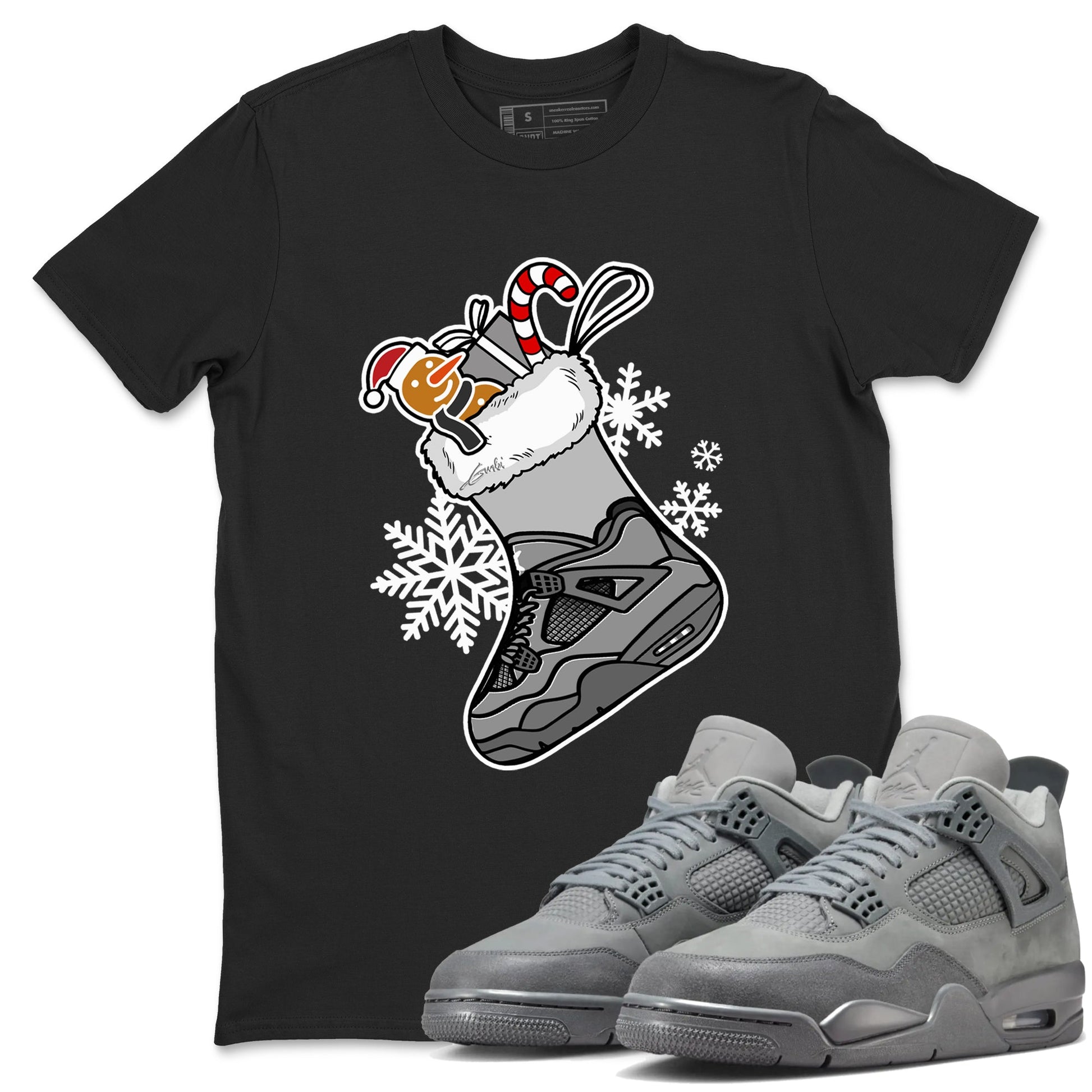 4s Paris Olympics shirts to match jordans Christmas Sneaker Stocking t shirts to match sneakers Air Jordan 4 SE Wet Cement match shoes to clothes SNRT Sneaker Tees unisex cotton Black 1 shirts