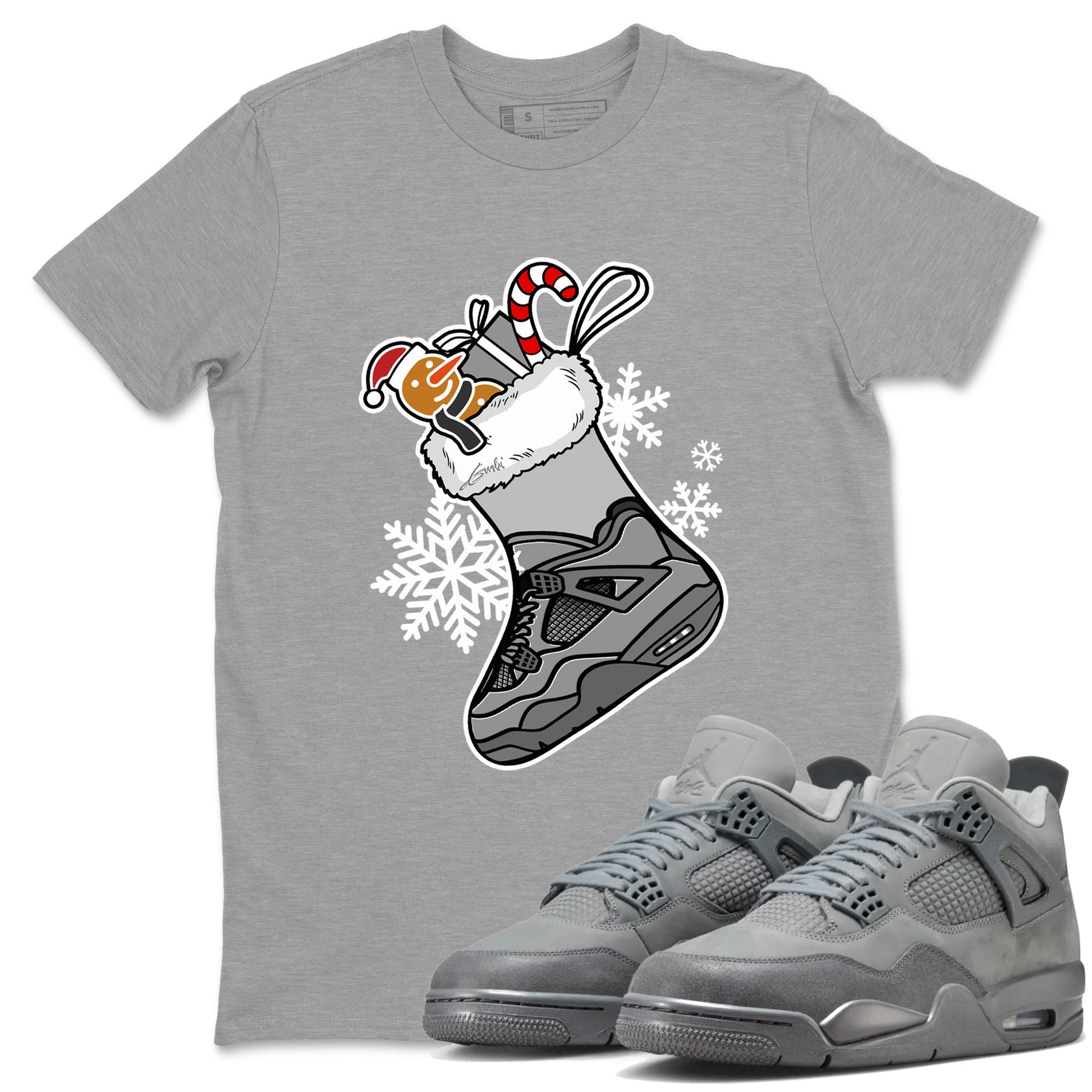 4s Paris Olympics shirts to match jordans Christmas Sneaker Stocking t shirts to match sneakers Air Jordan 4 SE Wet Cement match shoes to clothes SNRT Sneaker Tees unisex cotton Heather Grey 1 shirts