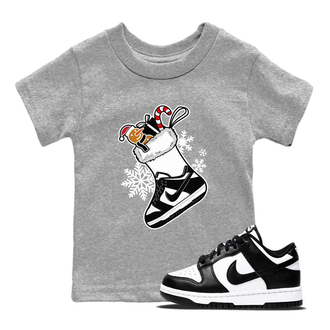 Dunk Low Retro Panda shirts to match jordans Christmas Sneaker Stocking t shirts to match sneakers Dunk White Black Panda match shoes to clothes SNRT Sneaker Tees Youth Baby Heather Grey 1 tee