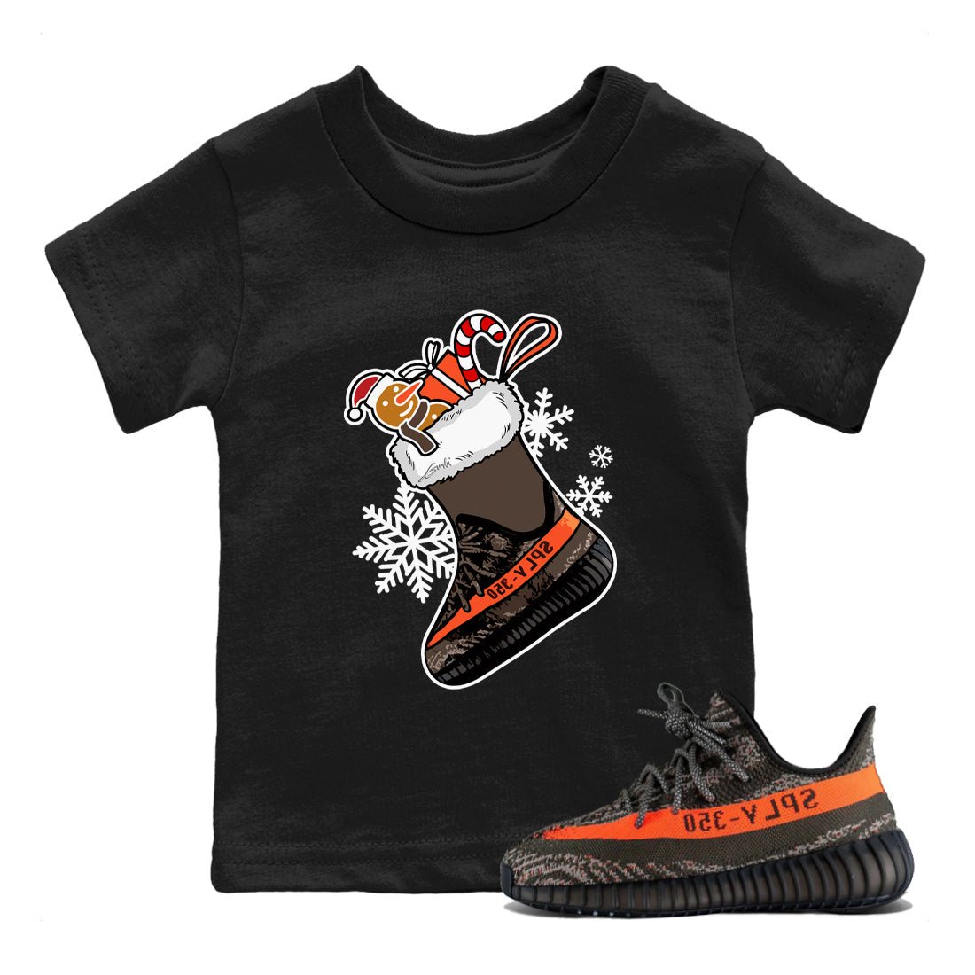 Yeezy 350 V2 Carbon Beluga shirts to match jordans Christmas Sneaker Stocking t shirts to match sneakers Yeezy 350 Carbon Beluga match shoes to clothes SNRT Sneaker Tees Youth Baby Black 1 tee