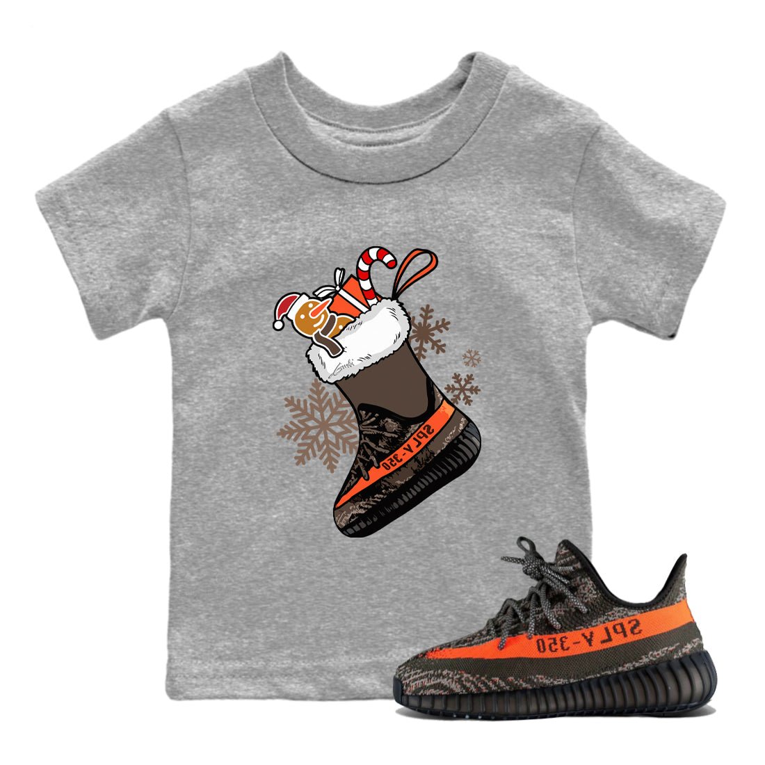 Yeezy 350 V2 Carbon Beluga shirts to match jordans Christmas Sneaker Stocking t shirts to match sneakers Yeezy 350 Carbon Beluga match shoes to clothes SNRT Sneaker Tees Youth Baby Heather Grey 1 tee