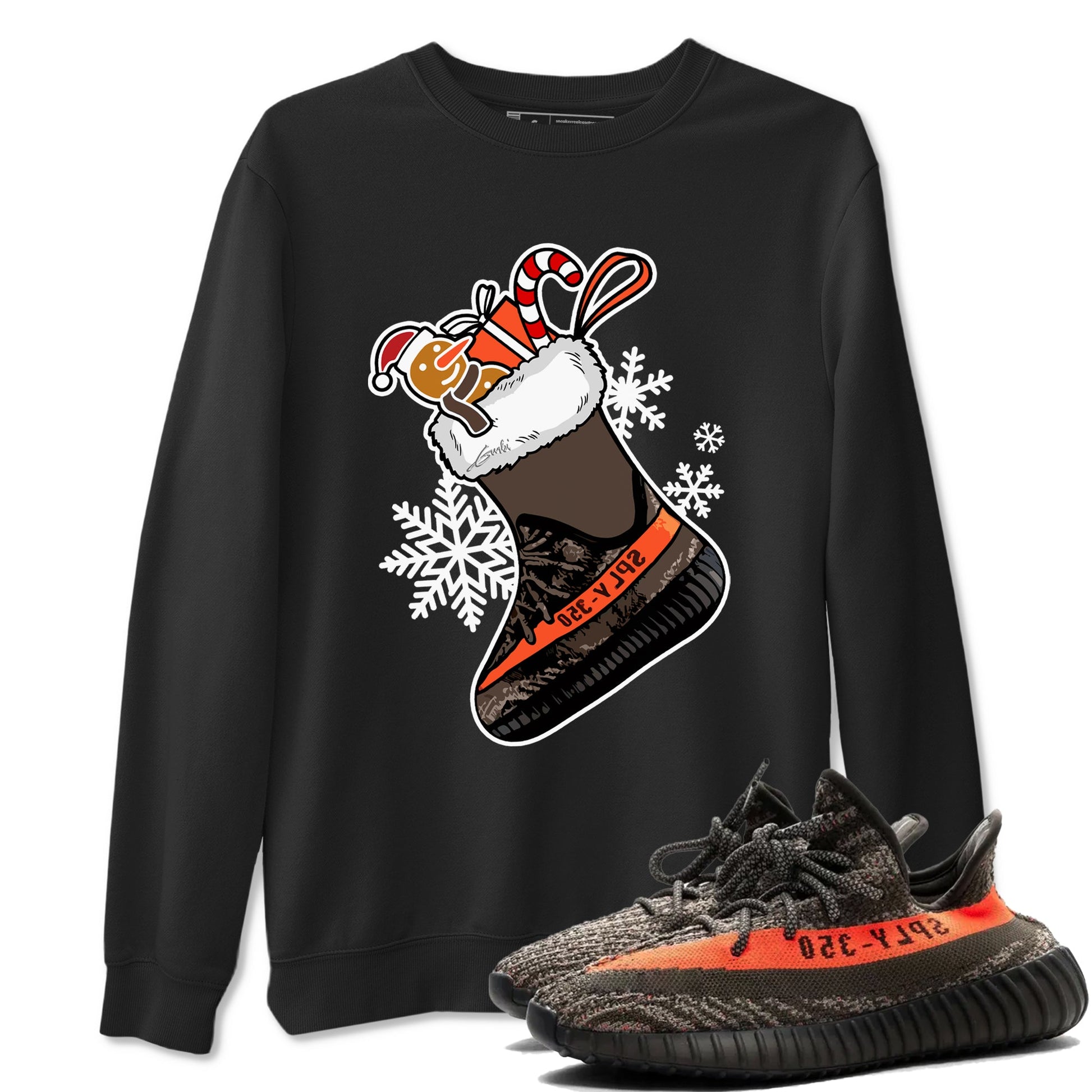 Yeezy 350 V2 Carbon Beluga shirts to match jordans Christmas Sneaker Stocking t shirts to match sneakers Yeezy 350 Carbon Beluga match shoes to clothes SNRT Sneaker Tees unisex cotton Black 1 shirts