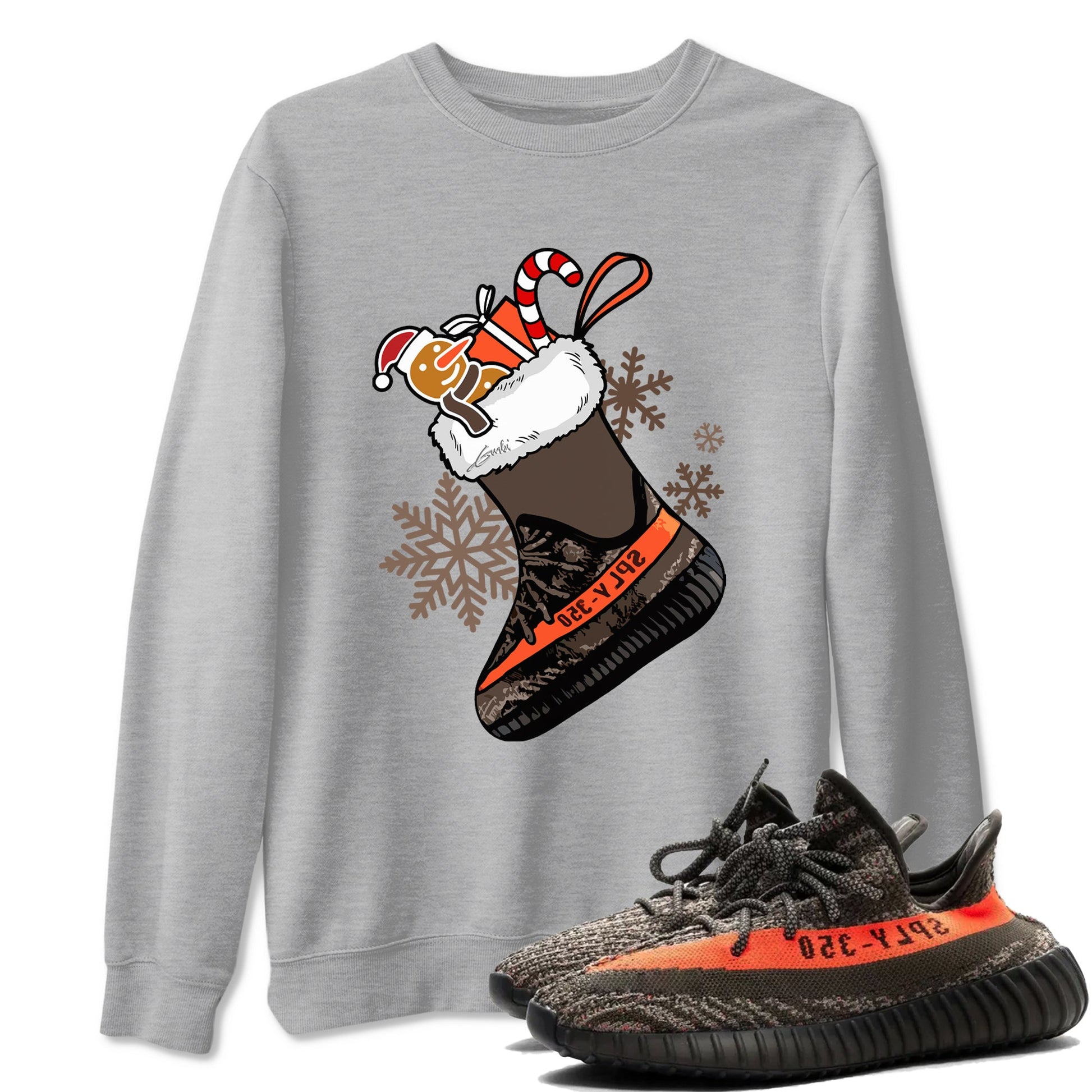 Yeezy 350 V2 Carbon Beluga shirts to match jordans Christmas Sneaker Stocking t shirts to match sneakers Yeezy 350 Carbon Beluga match shoes to clothes SNRT Sneaker Tees unisex cotton Heather Grey 1 shirts