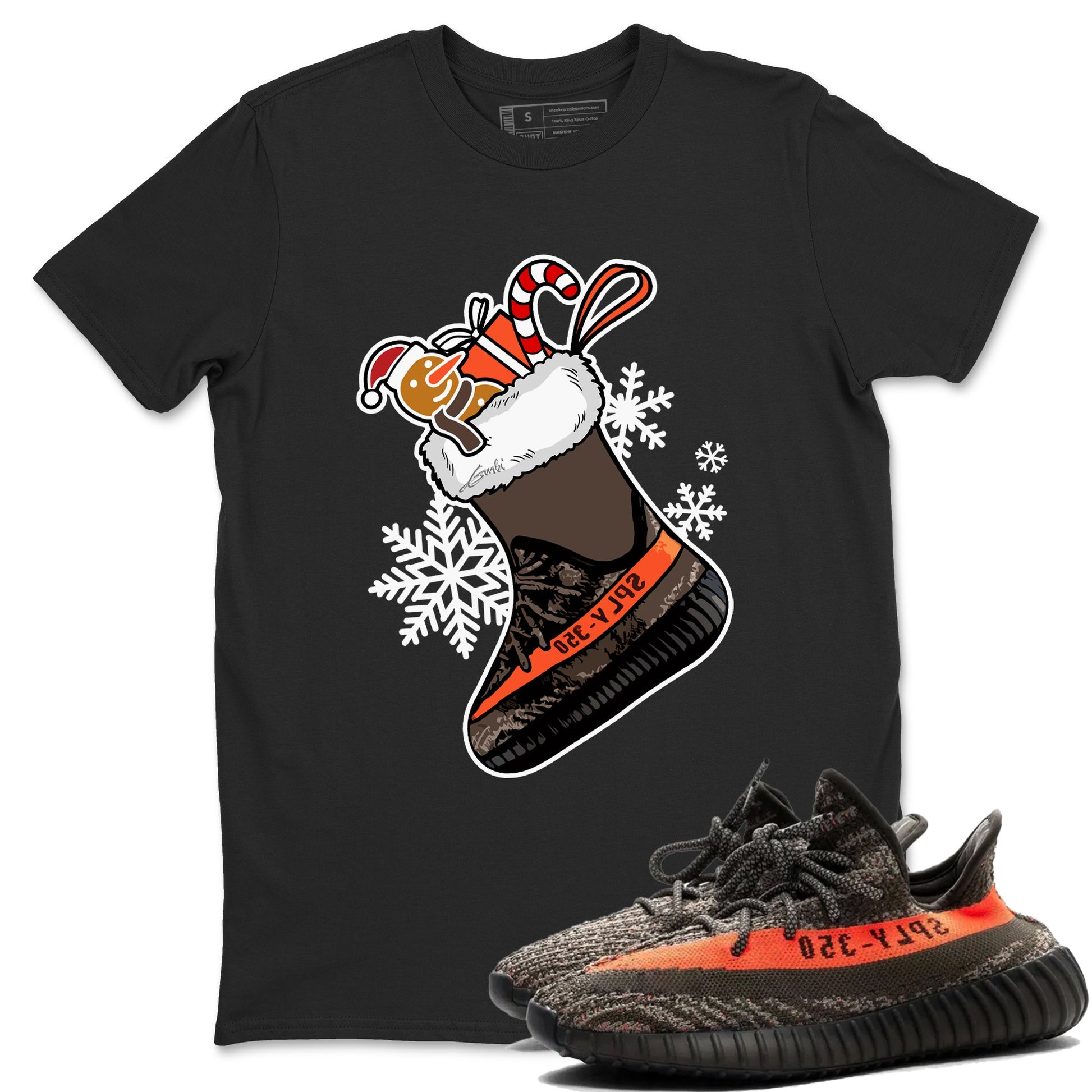 Yeezy 350 V2 Carbon Beluga shirts to match jordans Christmas Sneaker Stocking t shirts to match sneakers Yeezy 350 Carbon Beluga match shoes to clothes SNRT Sneaker Tees unisex cotton Black 1 shirts
