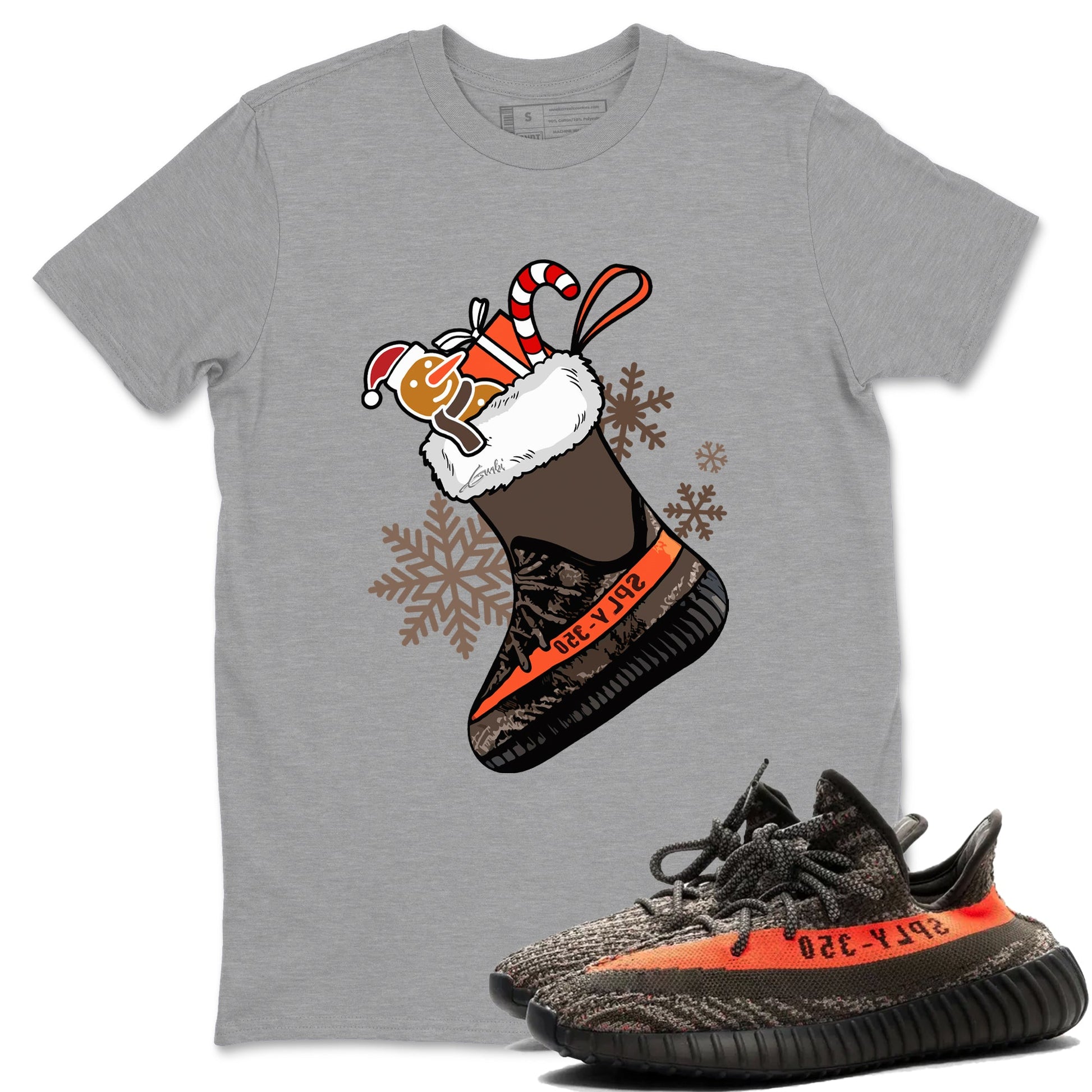 Yeezy 350 V2 Carbon Beluga shirts to match jordans Christmas Sneaker Stocking t shirts to match sneakers Yeezy 350 Carbon Beluga match shoes to clothes SNRT Sneaker Tees unisex cotton Heather Grey 1 shirts