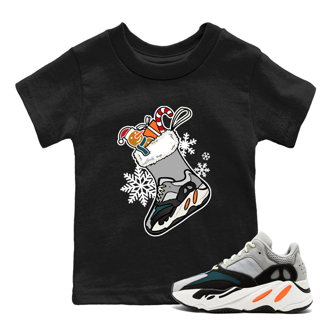 Yeezy Boost 700 Wave Runner shirts to match jordans Christmas Sneaker Stocking t shirts to match sneakers Yeezy 700 Wave Runner match shoes to clothes SNRT Sneaker Tees Youth Baby Black 2 tee