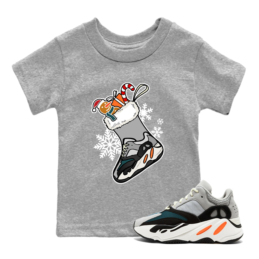 Yeezy Boost 700 Wave Runner shirts to match jordans Christmas Sneaker Stocking t shirts to match sneakers Yeezy 700 Wave Runner match shoes to clothes SNRT Sneaker Tees Youth Baby Heather Grey 2 tee