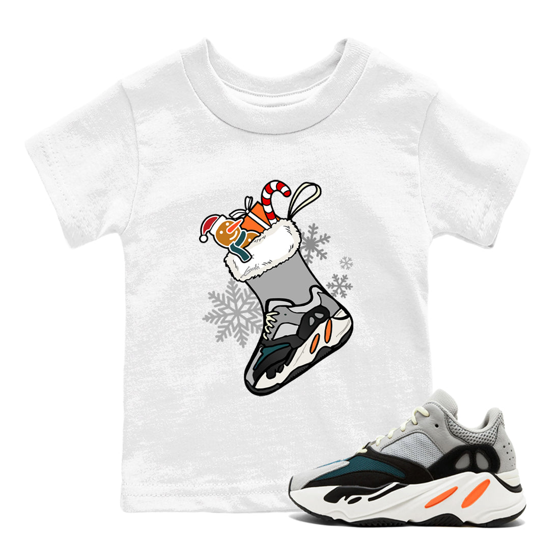 Yeezy Boost 700 Wave Runner shirts to match jordans Christmas Sneaker Stocking t shirts to match sneakers Yeezy 700 Wave Runner match shoes to clothes SNRT Sneaker Tees Youth Baby White 1 tee