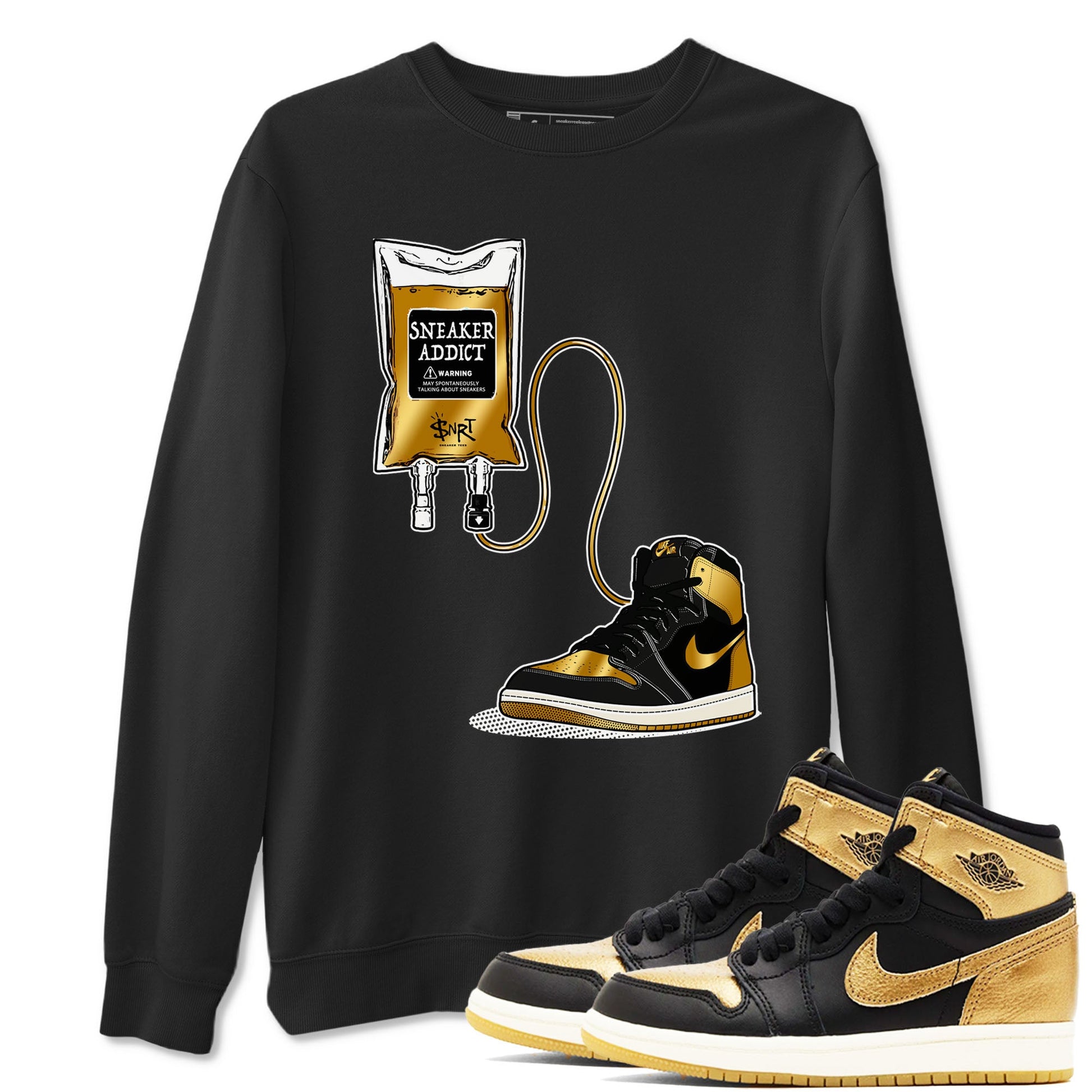 1s Black Metallic Gold shirts to match jordans Sneaker Therapy sneaker match tees Jordan 1 High OG Black and Gold SNRT Sneaker Release Tees unisex cotton Black 1 crew neck shirts