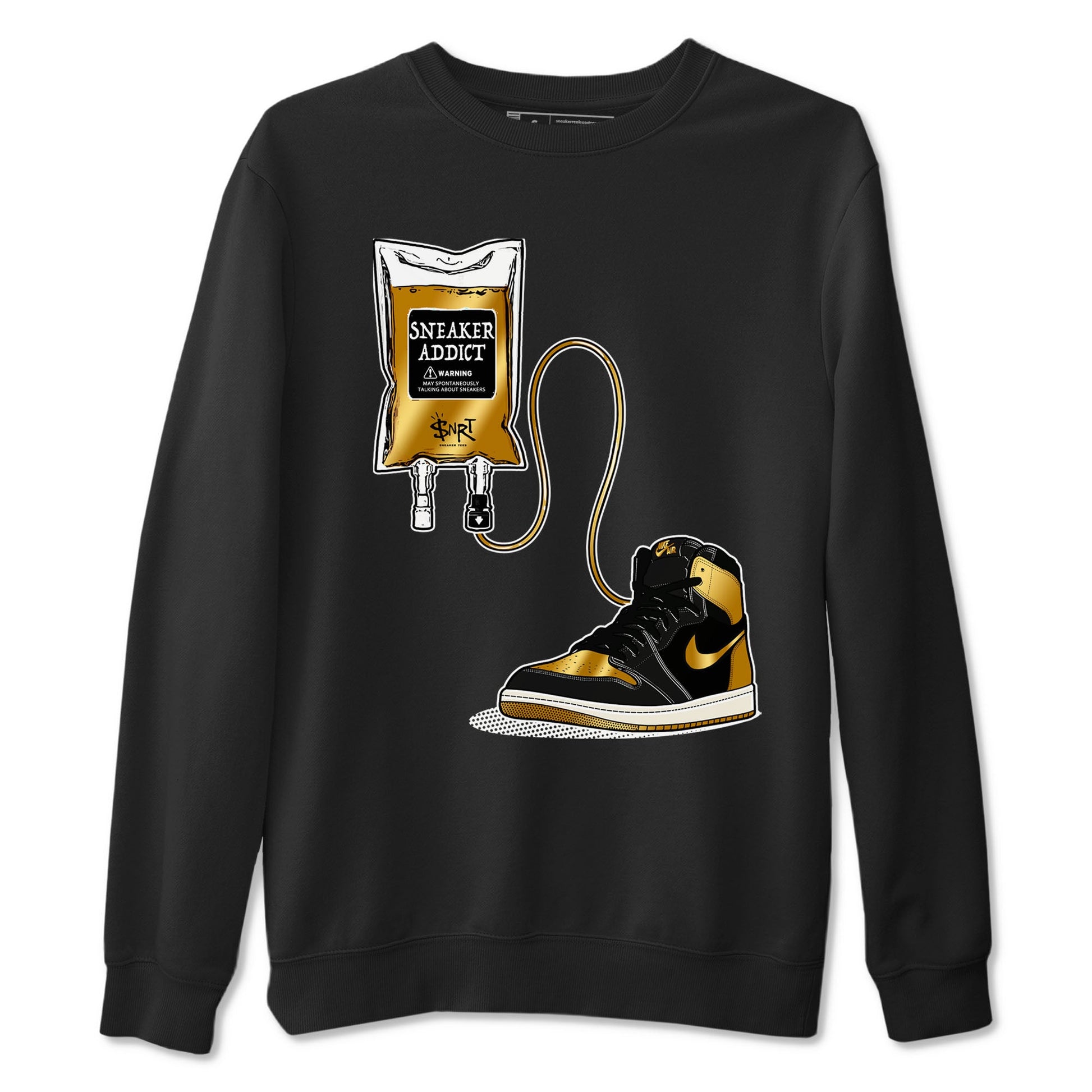 1s Black Metallic Gold shirts to match jordans Sneaker Therapy sneaker match tees Jordan 1 High OG Black and Gold SNRT Sneaker Release Tees unisex cotton Black 2 crew neck shirts