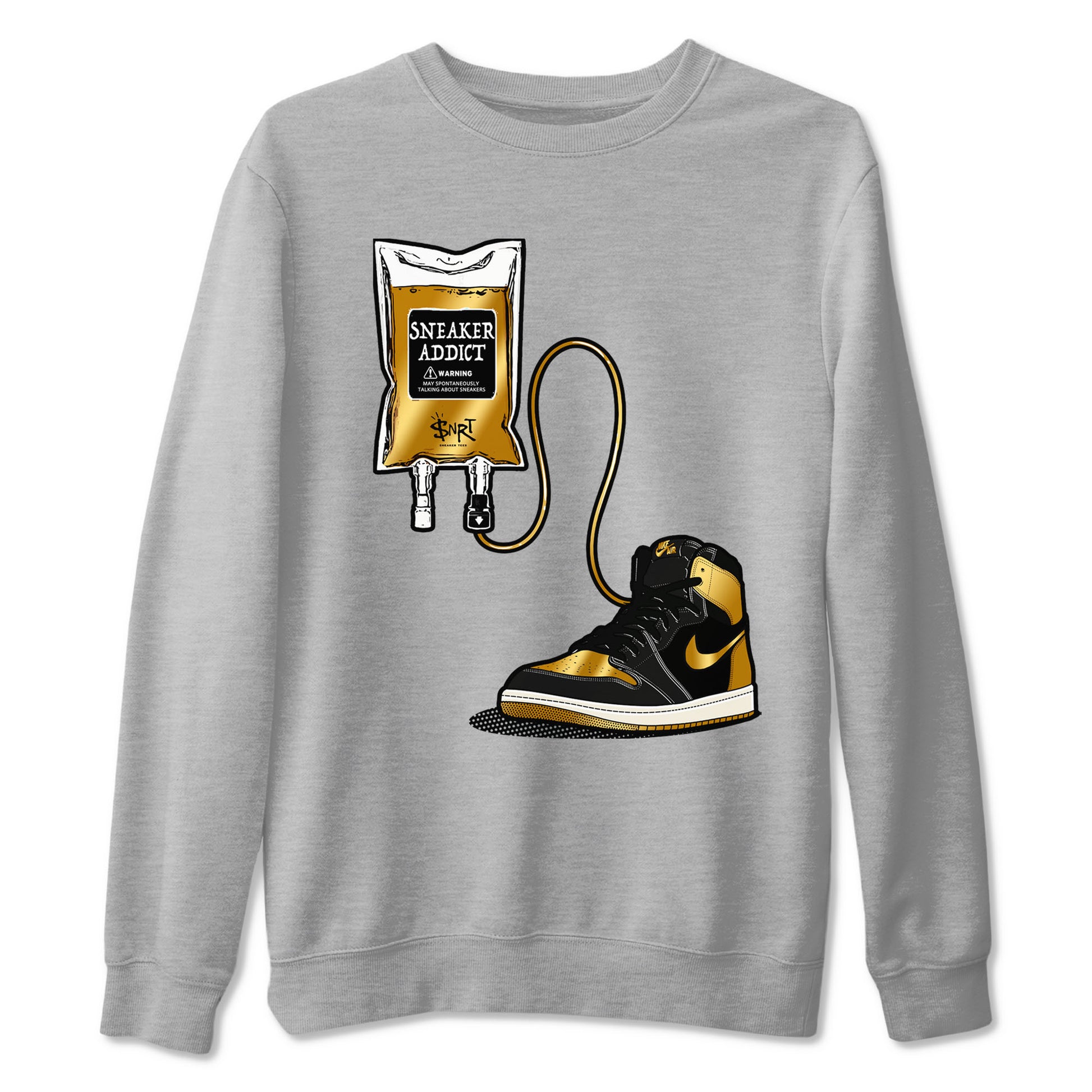 1s Black Metallic Gold shirts to match jordans Sneaker Therapy sneaker match tees Jordan 1 High OG Black and Gold SNRT Sneaker Release Tees unisex cotton Heather Grey 2 crew neck shirts